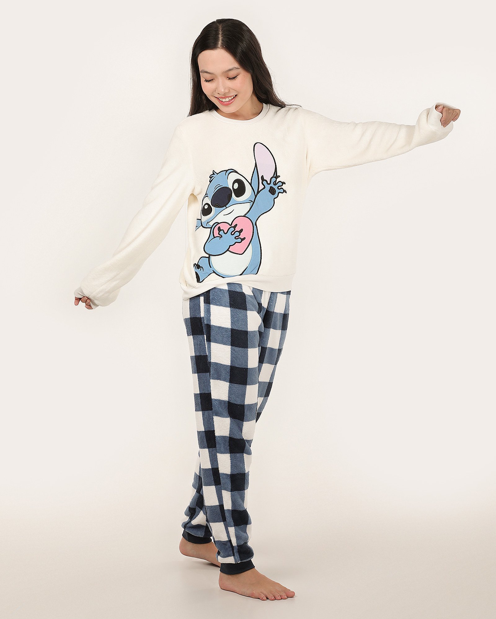 Pijama longo feminino fleece Stitch xadrez multicor | Disney