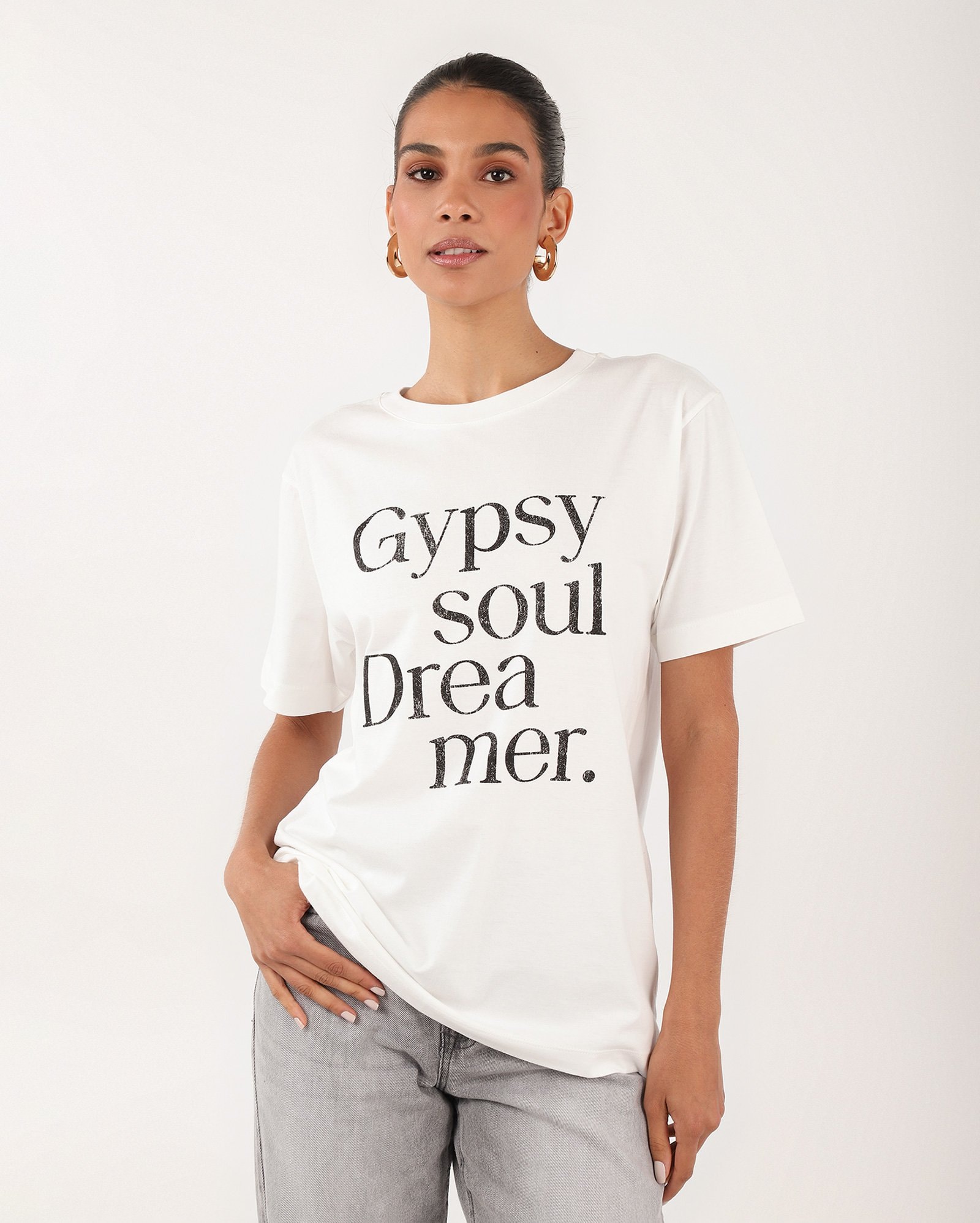 Camiseta feminina oversized lettering branca — foto 4
