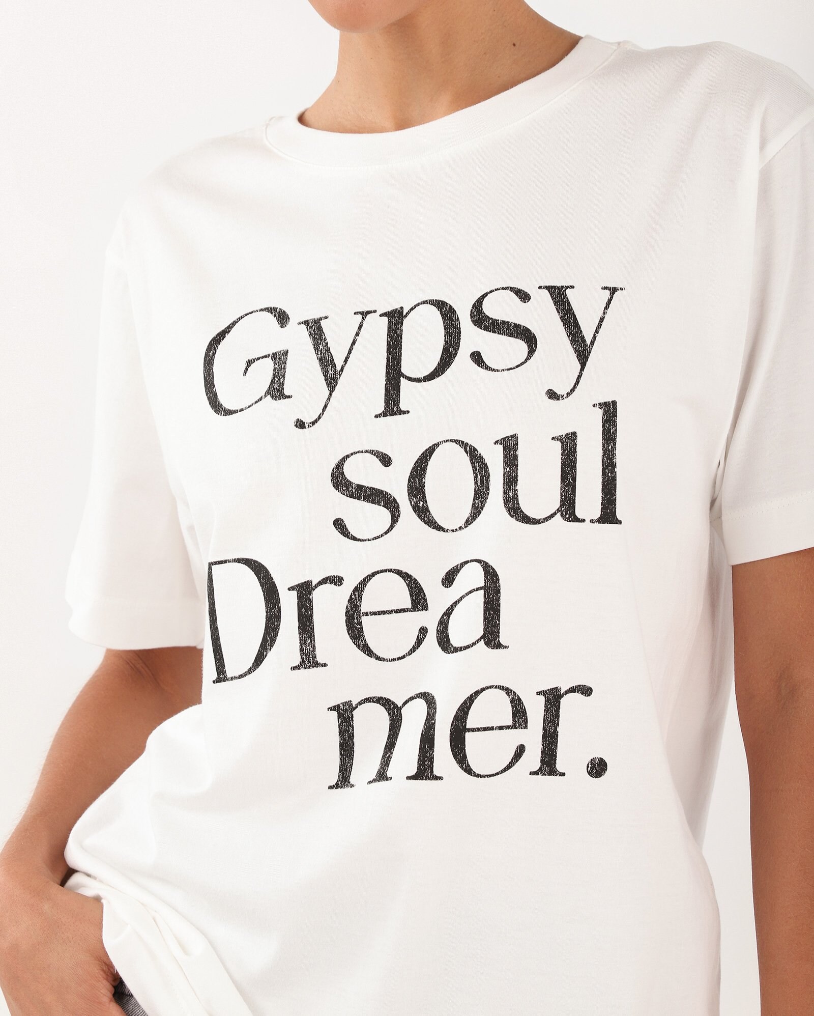 Camiseta feminina oversized lettering branca — foto 3