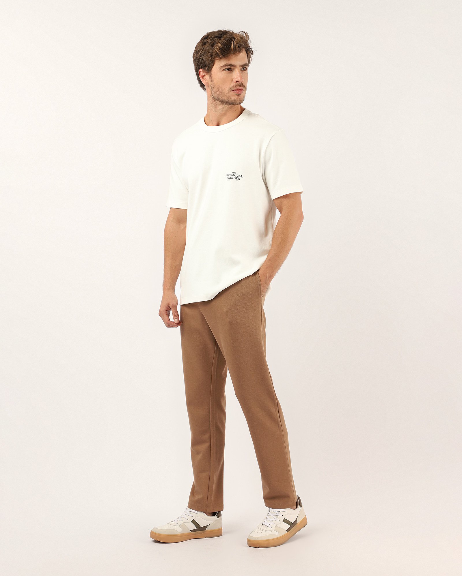 Calça masculina regular malha Piquet com cordão - marrom