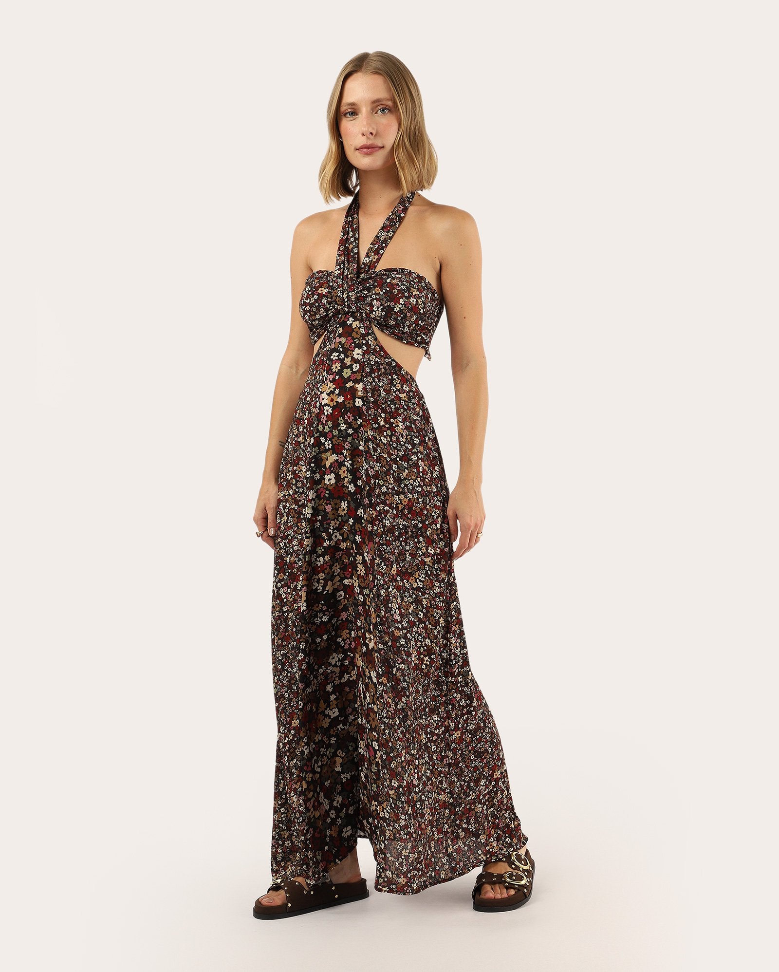 Vestido longo frente única em viscose liberty - preto