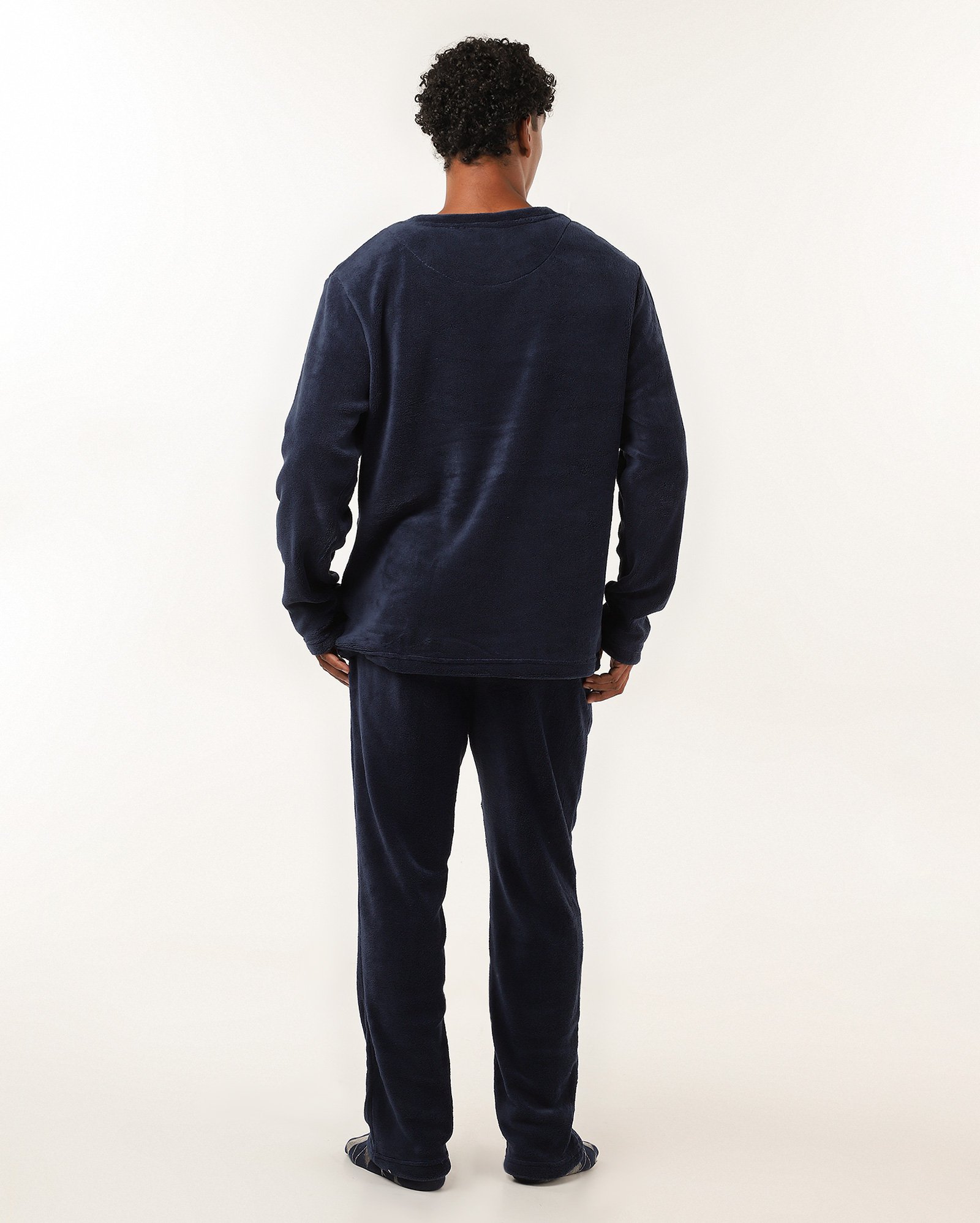 Pijama longo masculino em fleece azul | Riachuelo