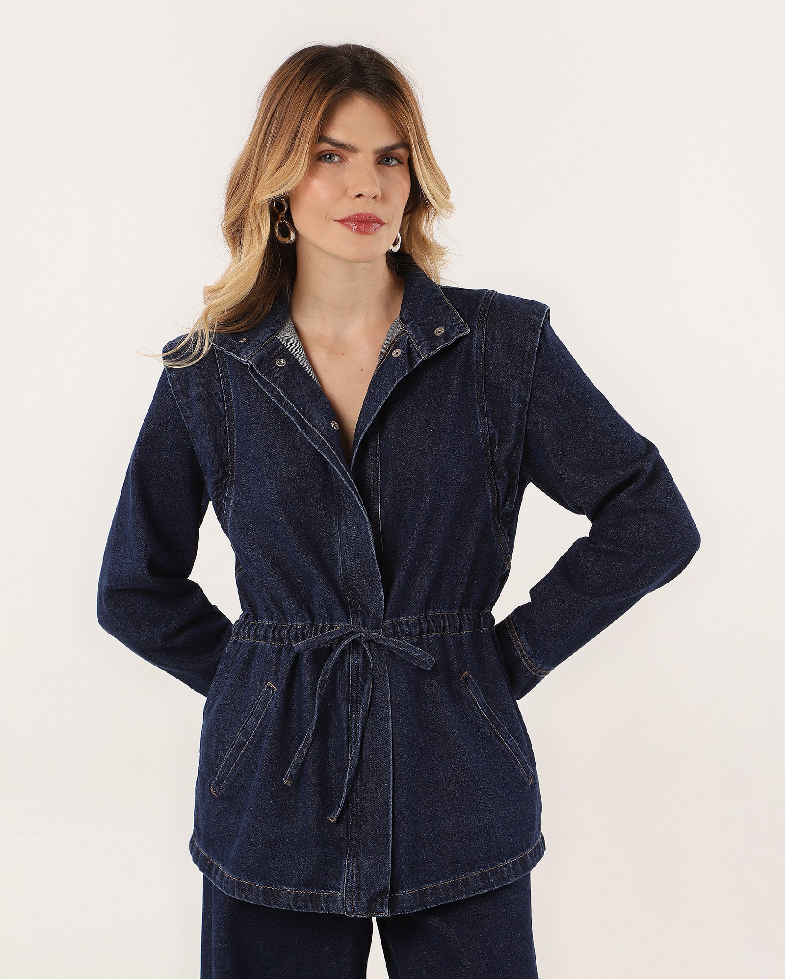 Jaqueta jeans feminina parka denim escuro | Pool Jeans