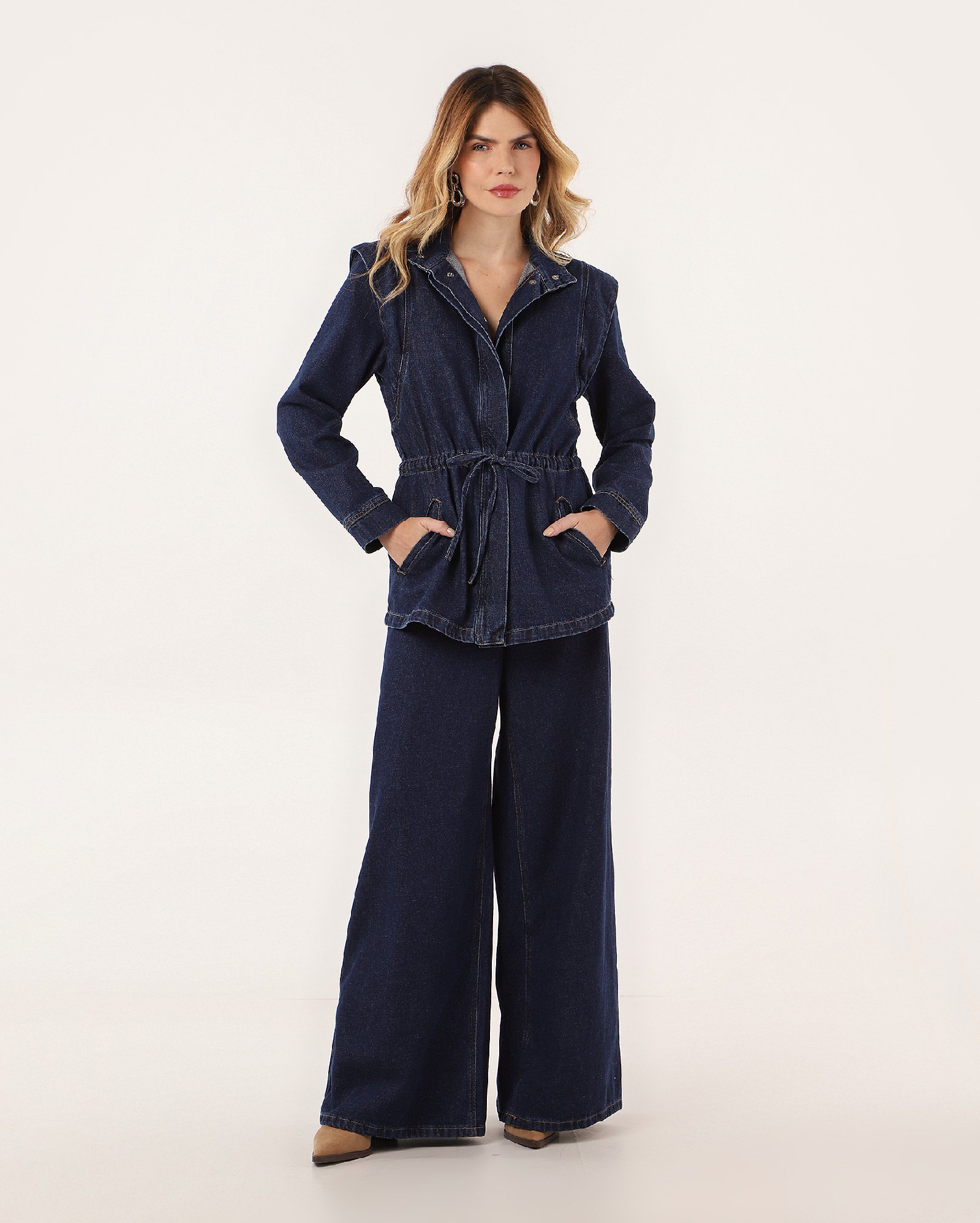 Jaqueta jeans feminina parka denim escuro | Pool Jeans