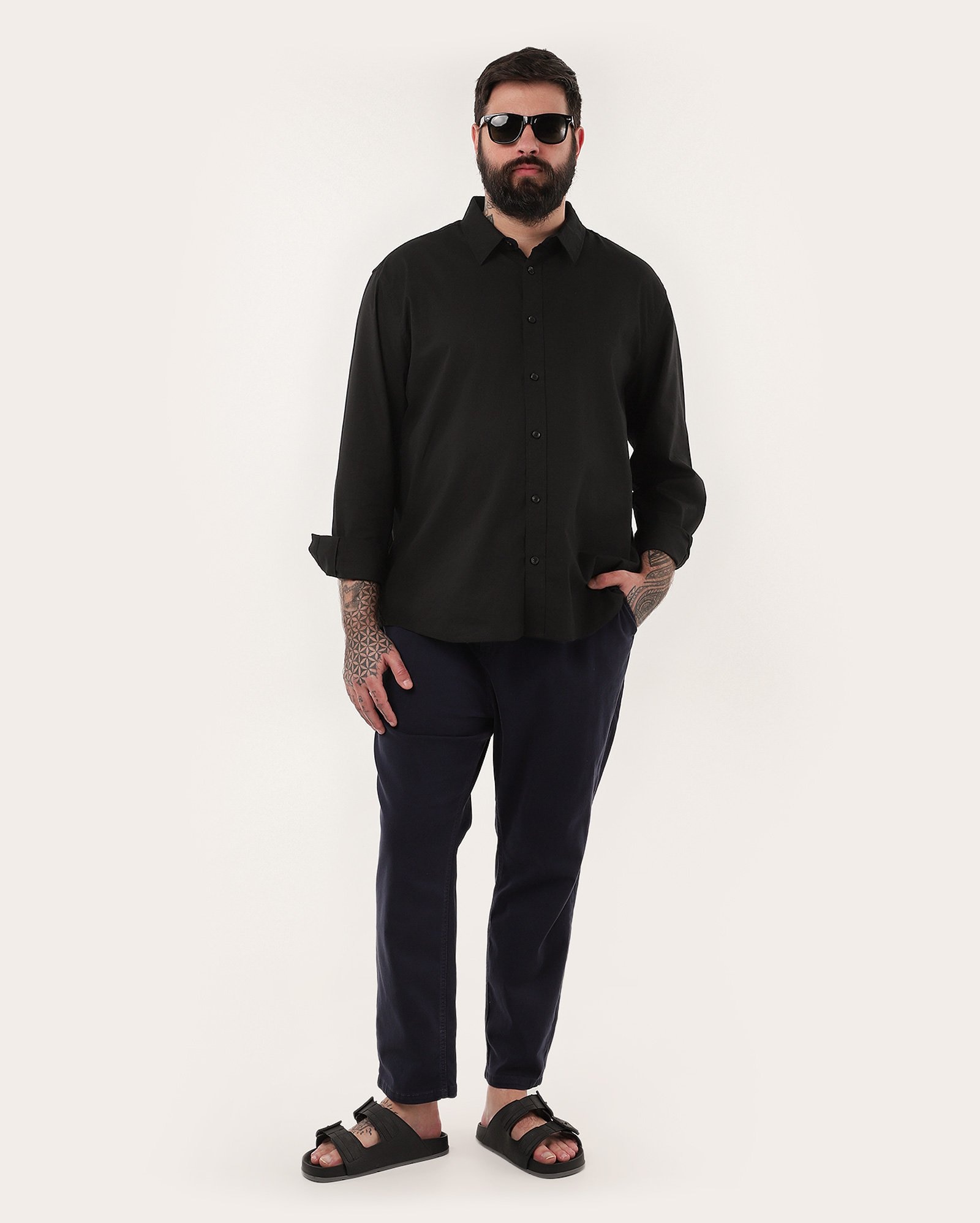 Camisa plus size masculina em viscolinho - Preto