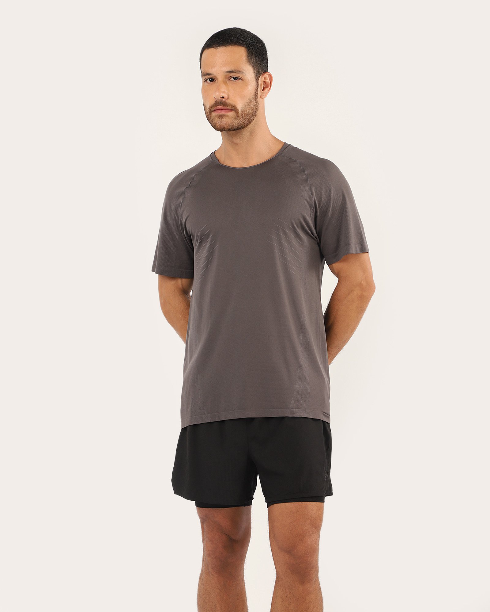 Camiseta masculina de treino sem costura - Cinza | Body Work