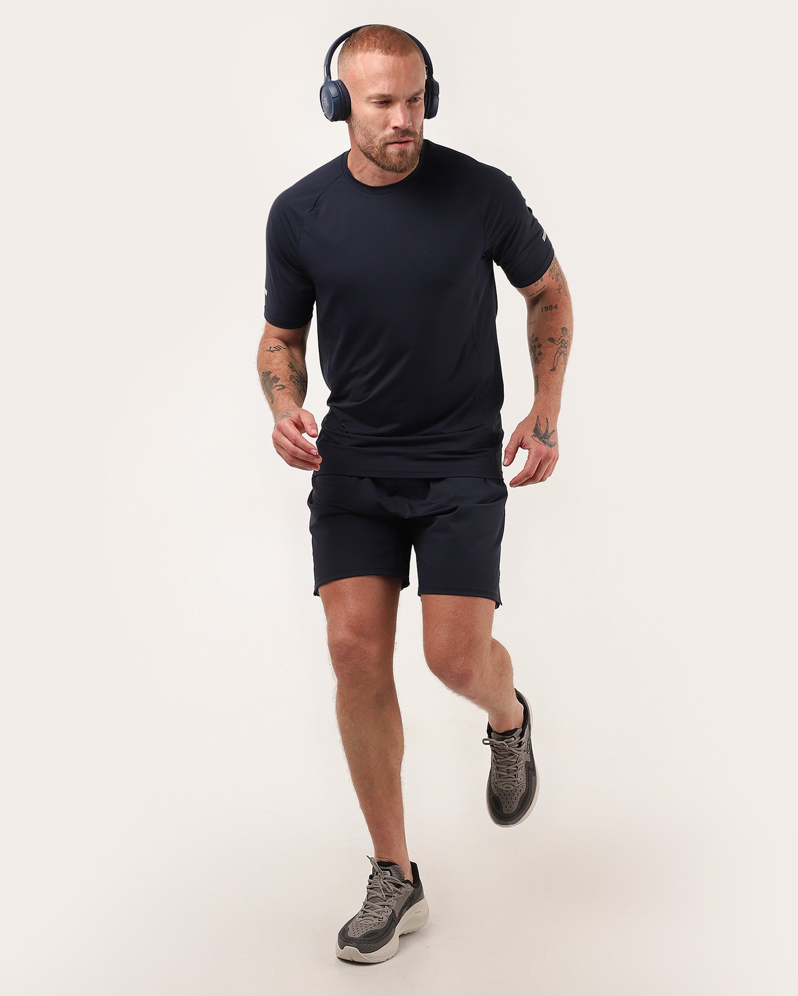 Camiseta masculina de corrida raglan refletiva - Azul Escuro | Body Work