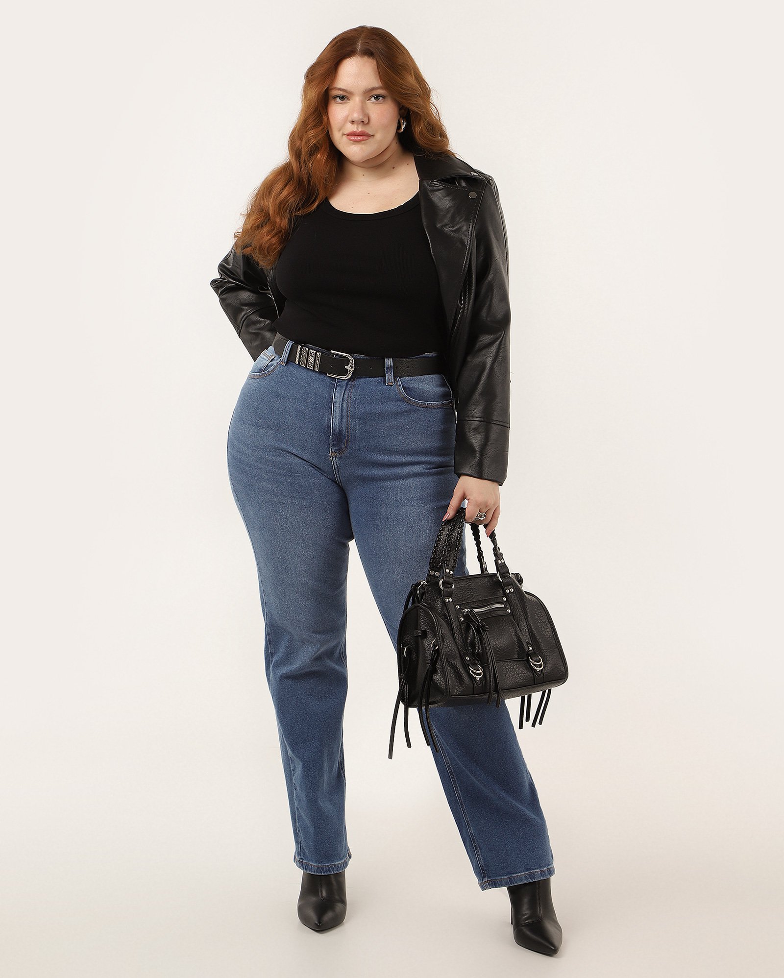 Calça jeans plus size feminina reta cintura média - Jeans Médio | Pool Jeans