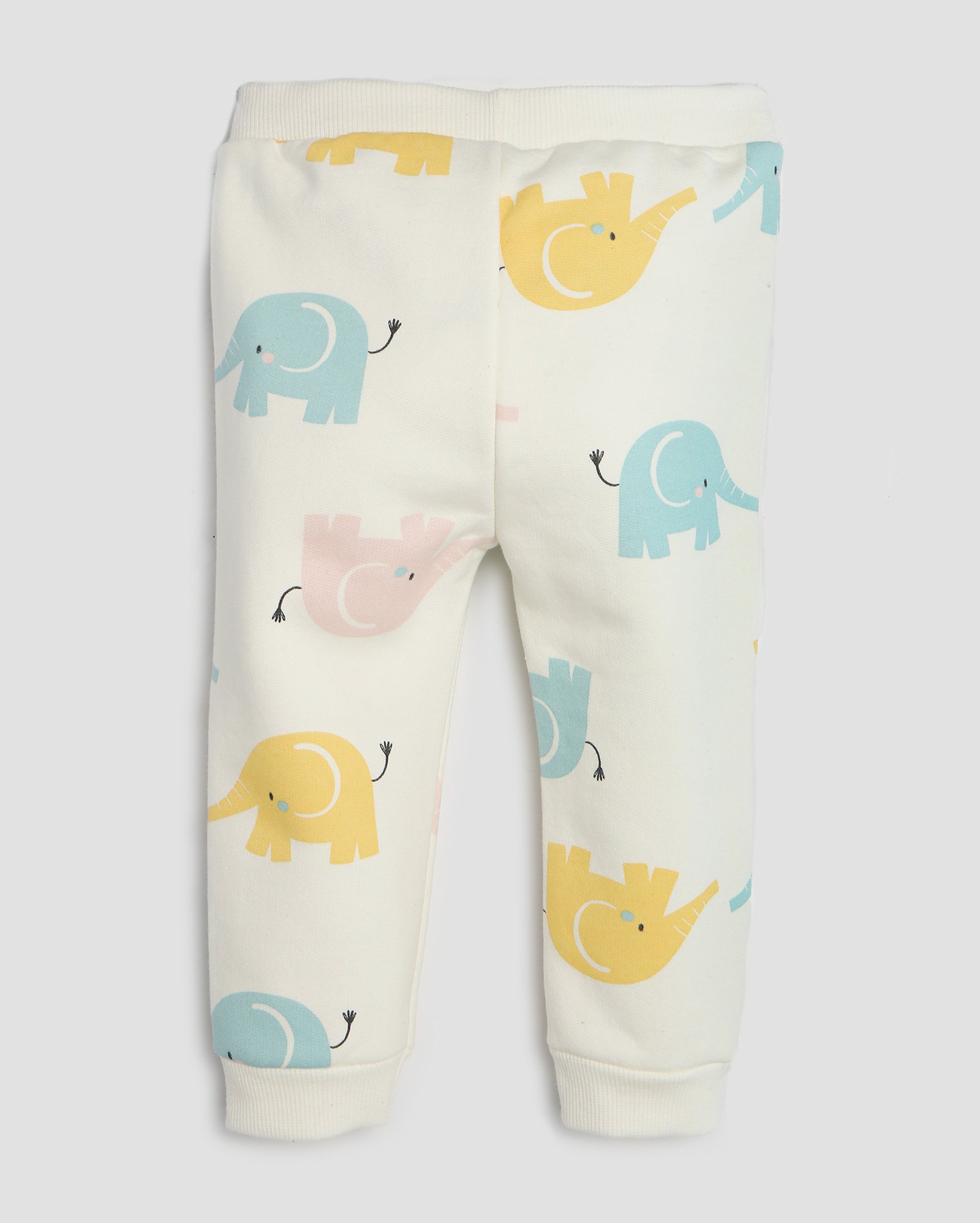Calça de moletom bebê jogger com felpa elefantes off-white | Baby Way