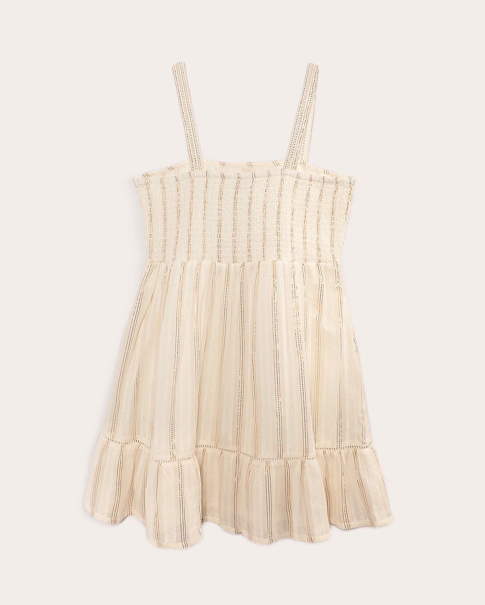 Vestido midi juvenil com lastex metalizado off-white | Pool