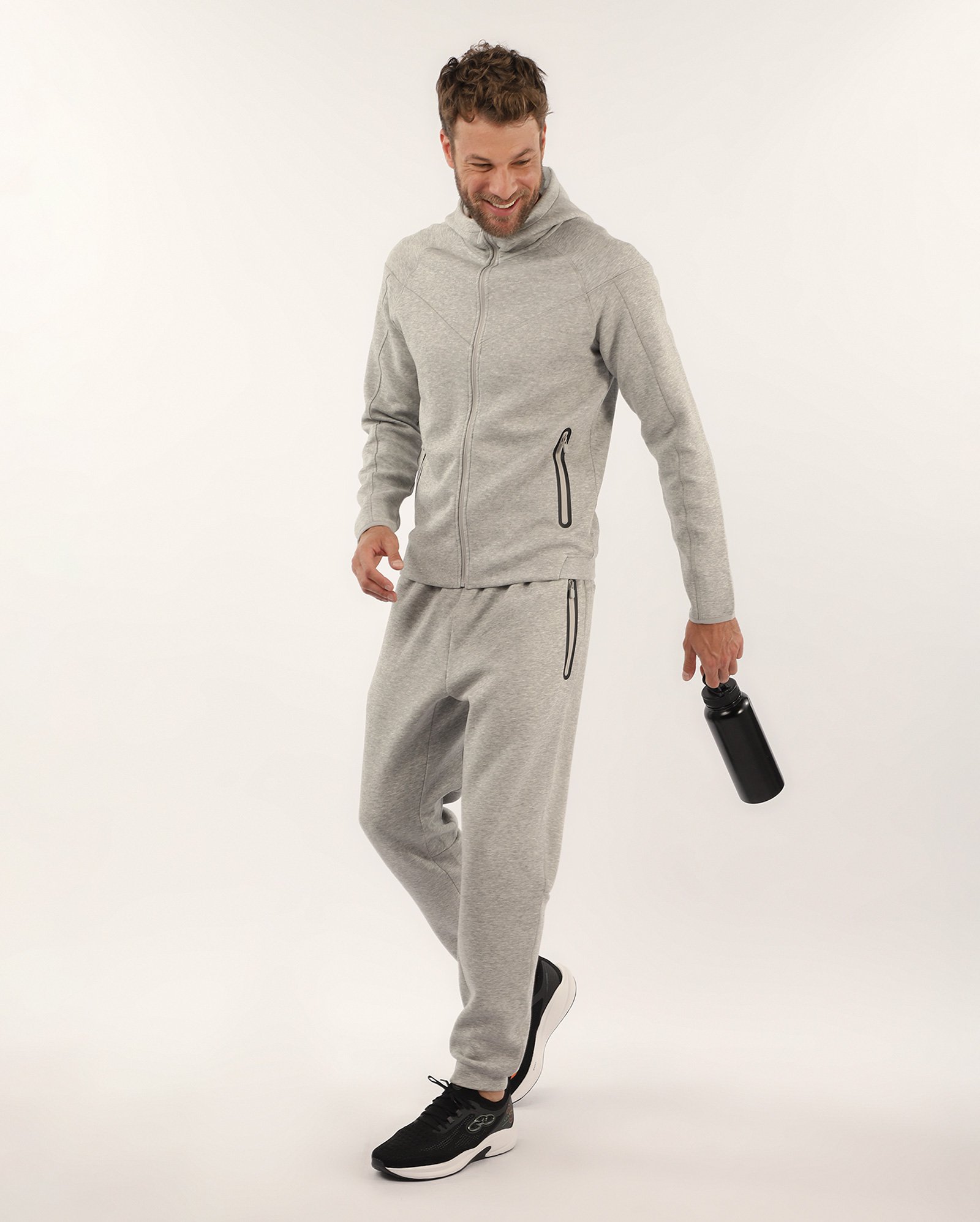 Blusa de moletom esportiva masculina com capuz cinza | Body Work