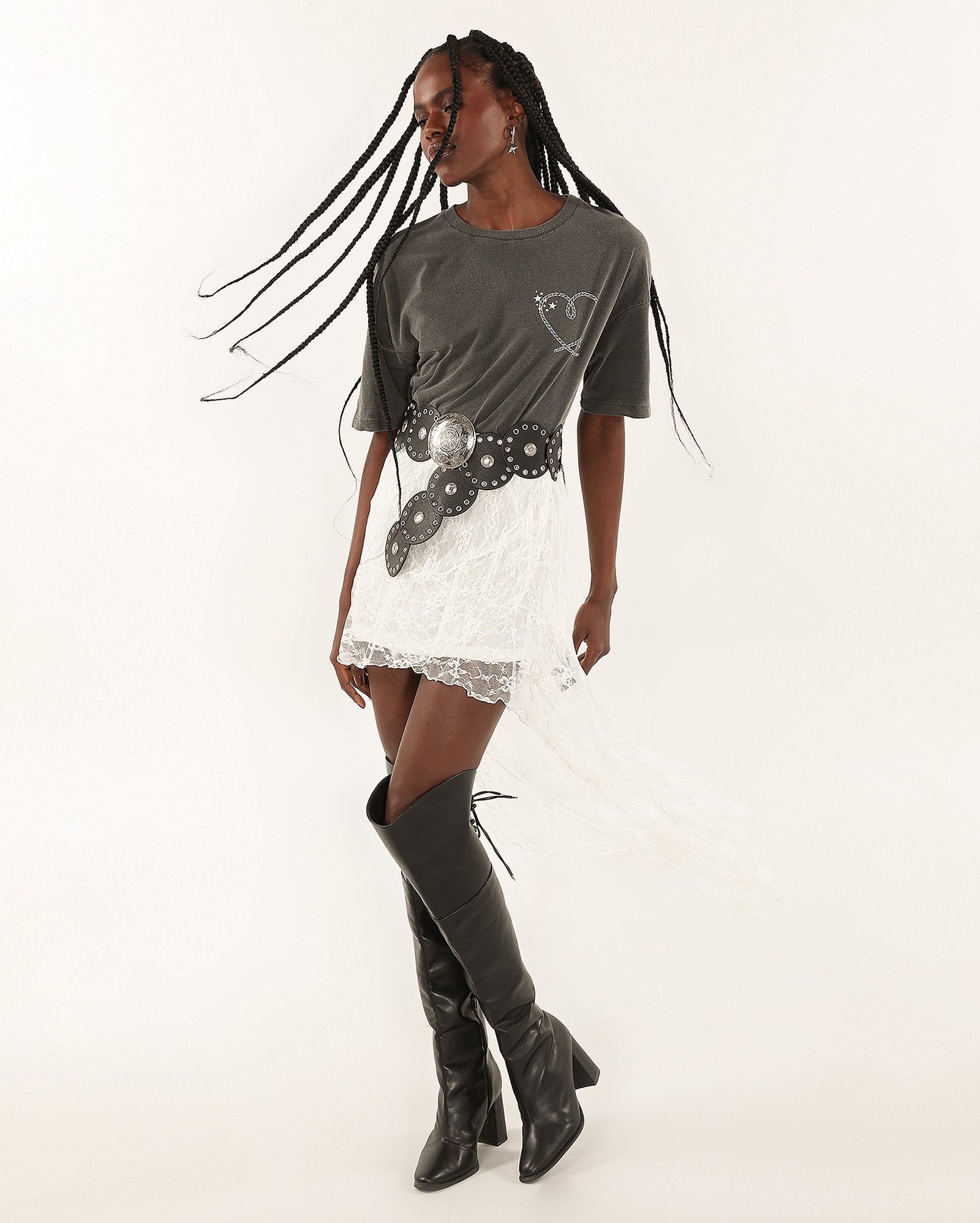 Camiseta feminina oversized wild estonada cinza | Pool