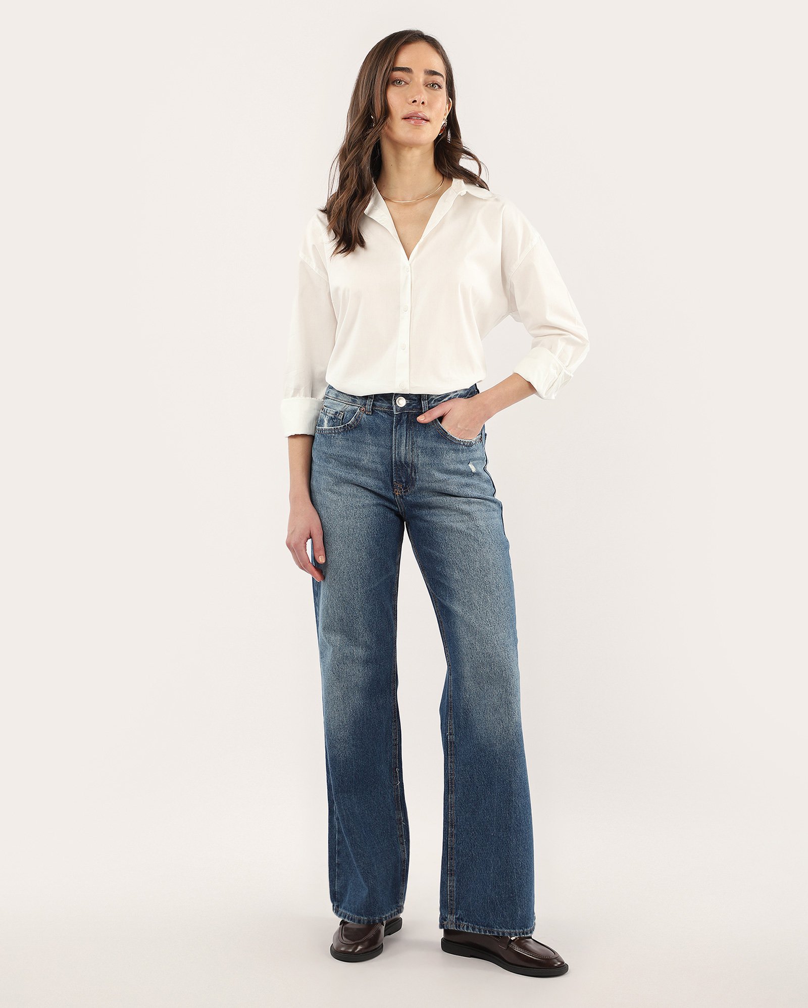 Calça jeans feminina wide slim cintura média - Jeans Médio | Pool Jeans