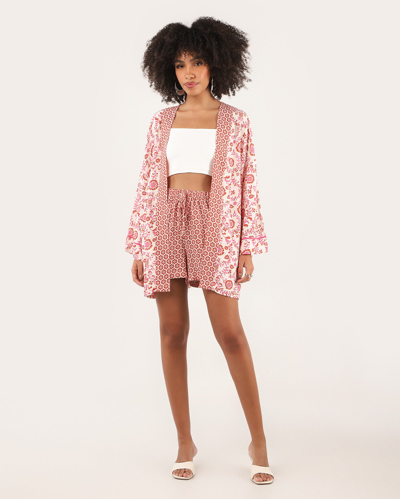 Kimono feminino em viscose floral multicor | Pool