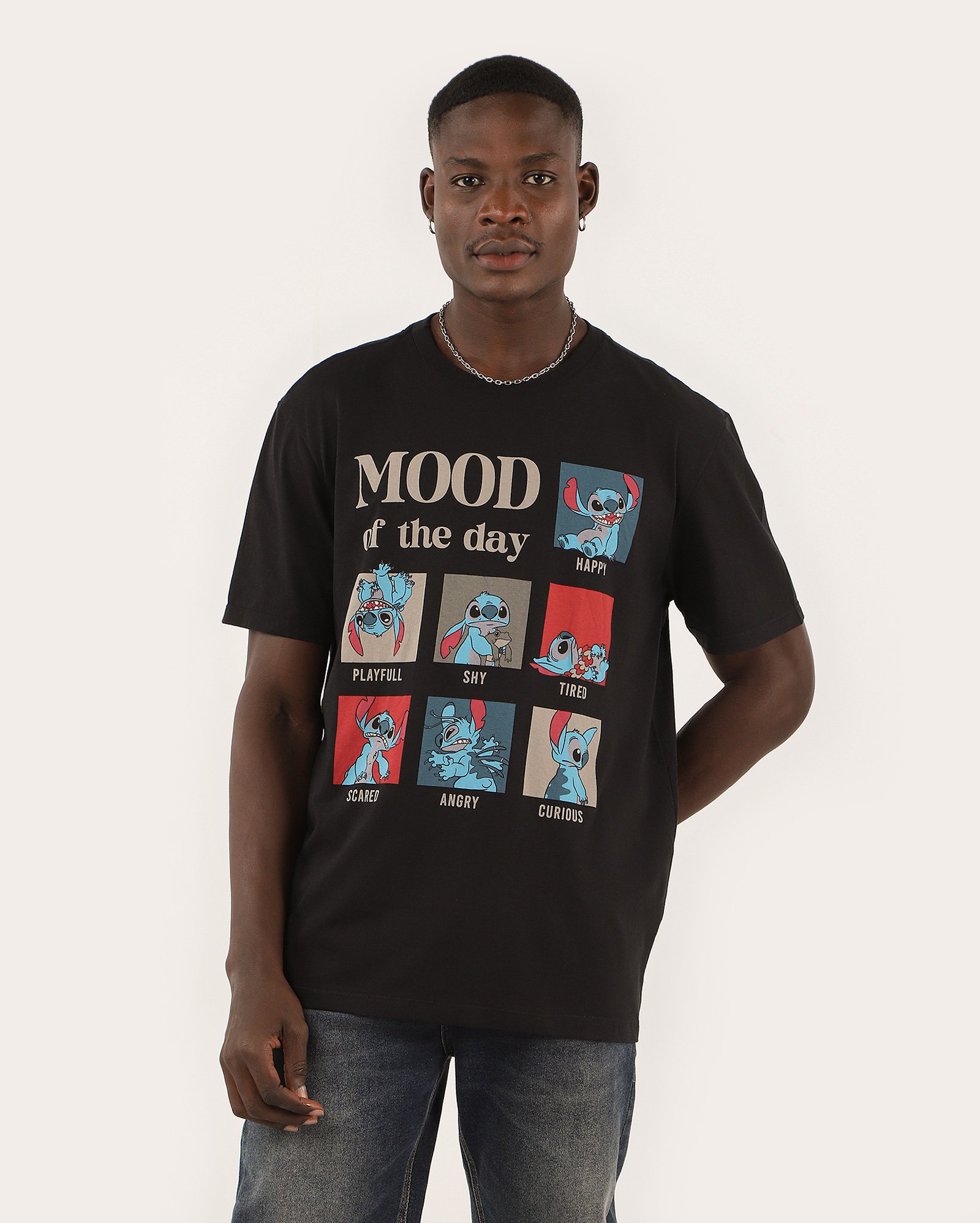 Camiseta masculina regular Lilo e Stitch mood preta | Disney