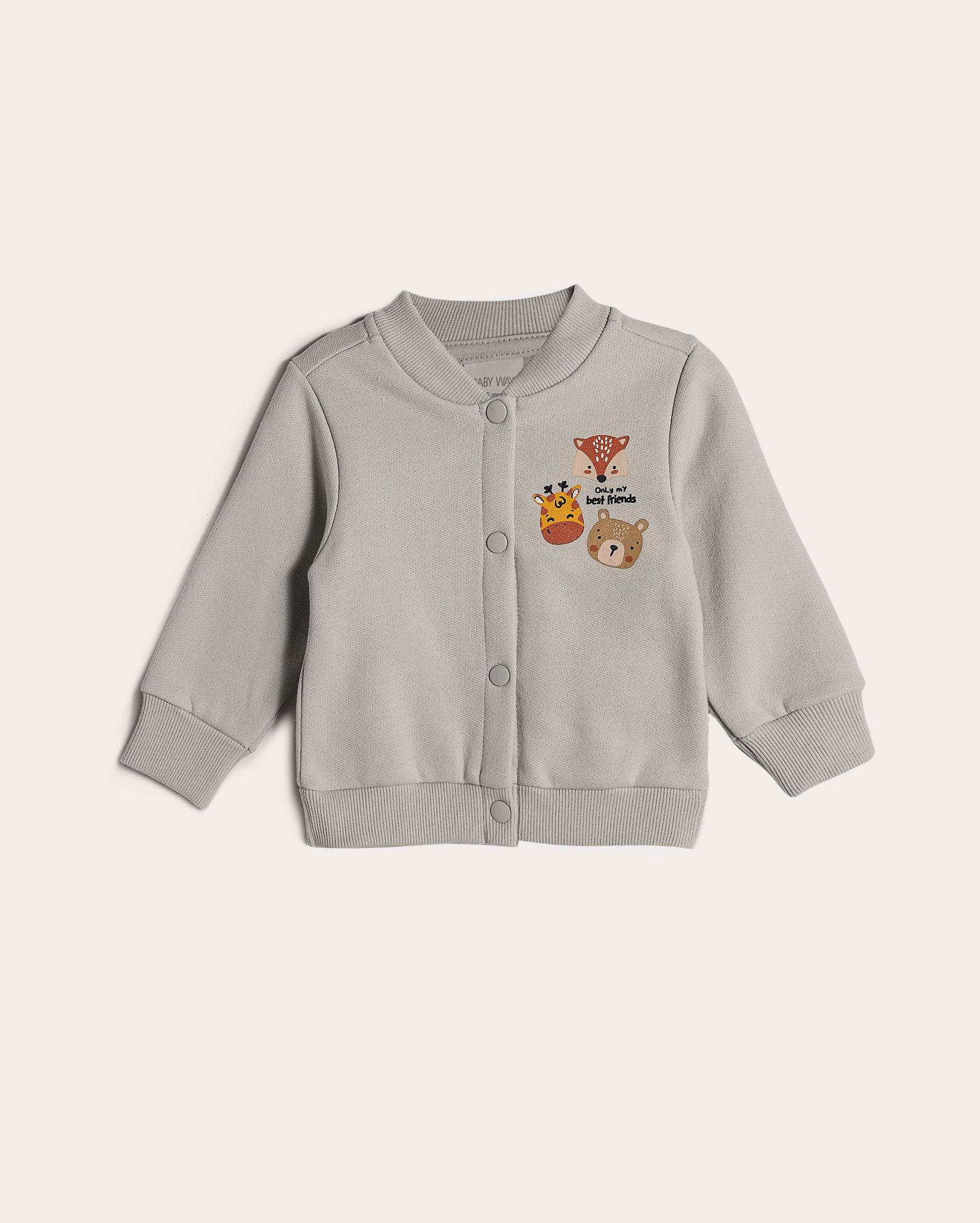 Jaqueta de moletom bebê bomber com felpa bichinhos cinza | Baby Way