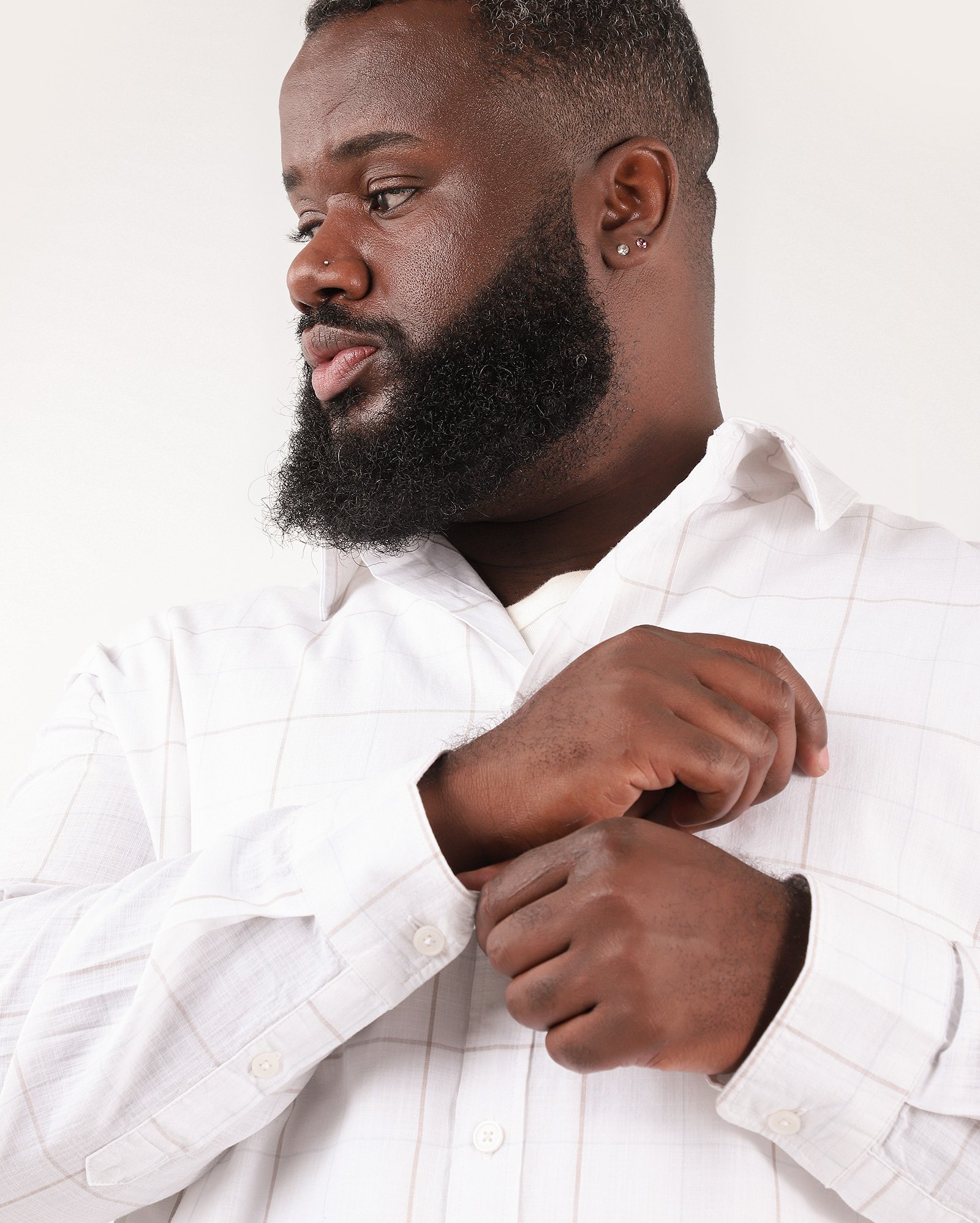 Camisa social plus size masculina regular quadriculada branca | Original Plus by Riachuelo
