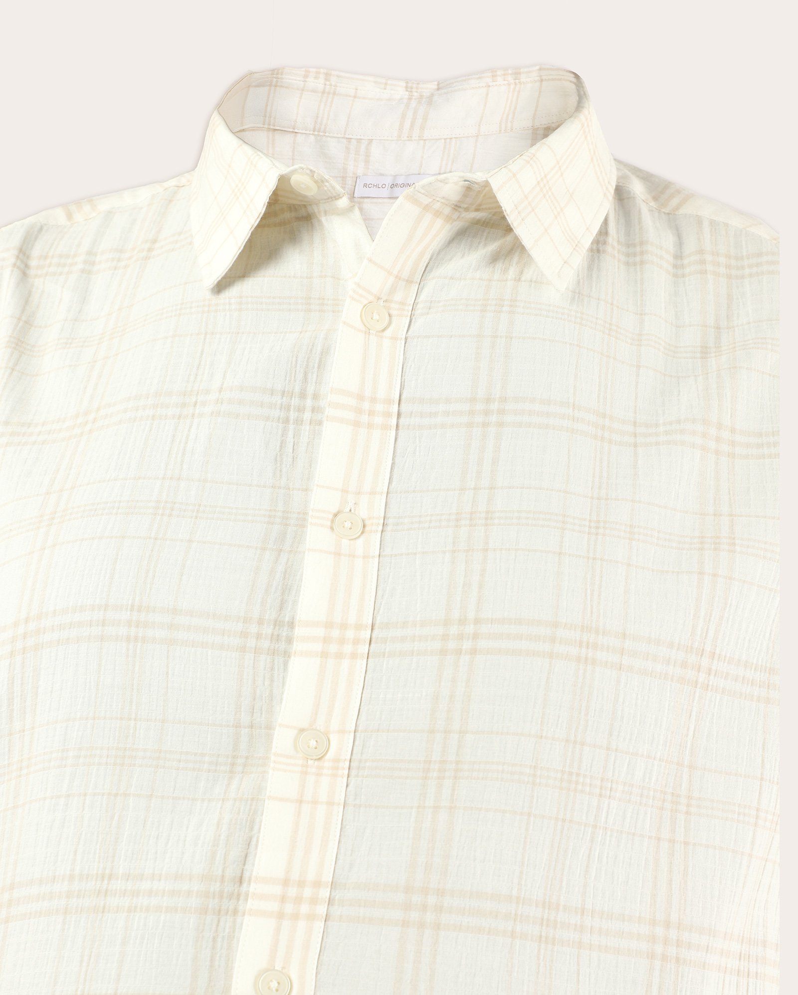 Camisa plus size masculina mnaga curta xadrez - bege