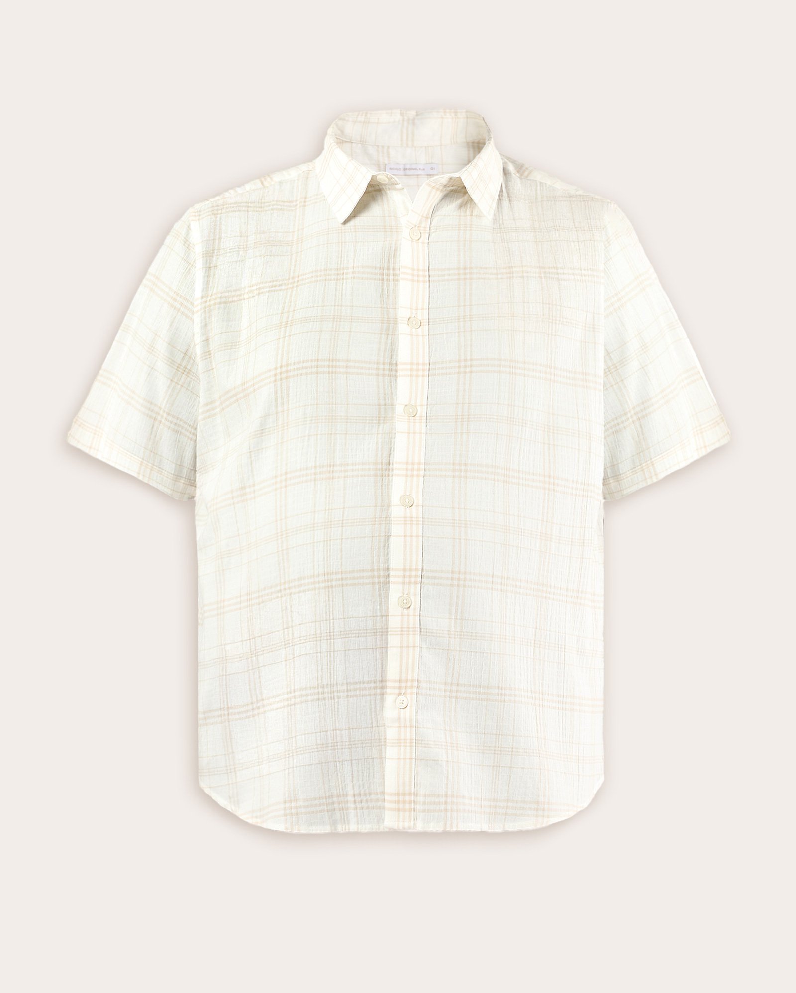 Camisa plus size masculina mnaga curta xadrez - bege