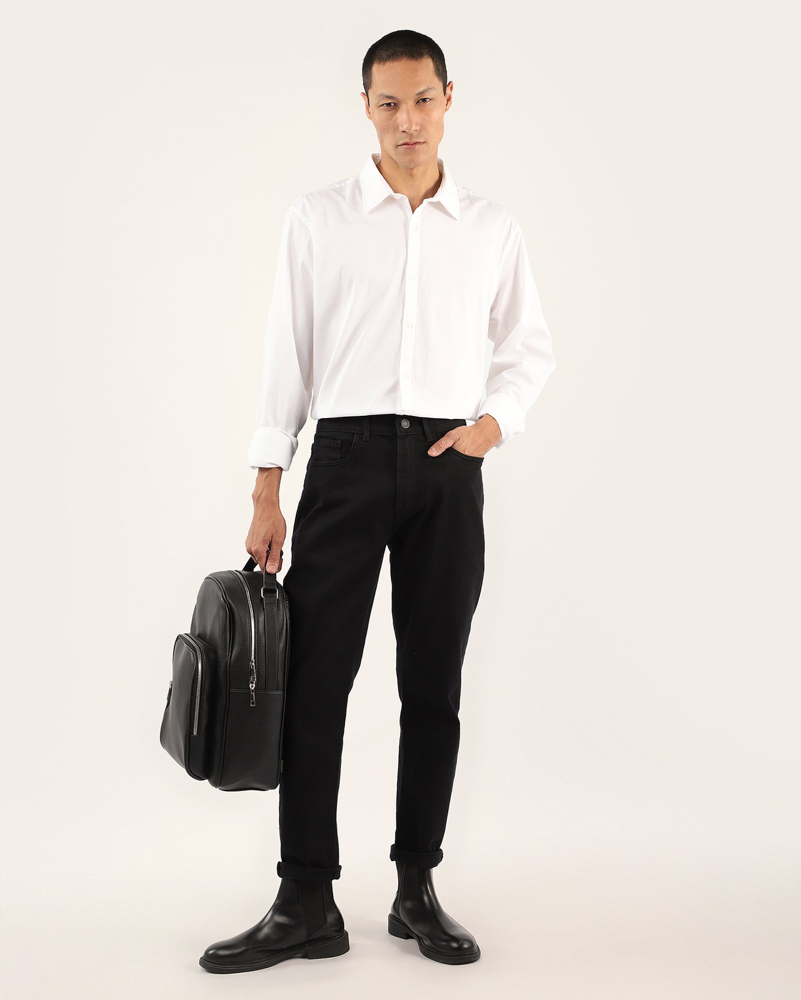 Camisa social masculina regular lisa branca