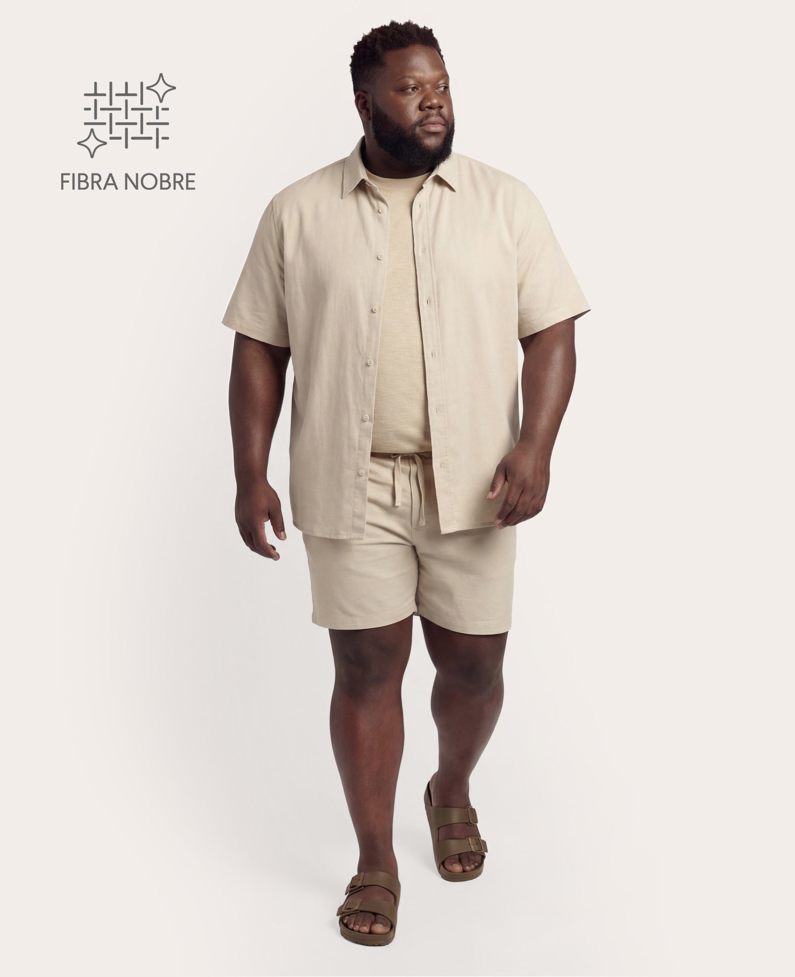 Bermuda masculina plus size slim com linho - bege