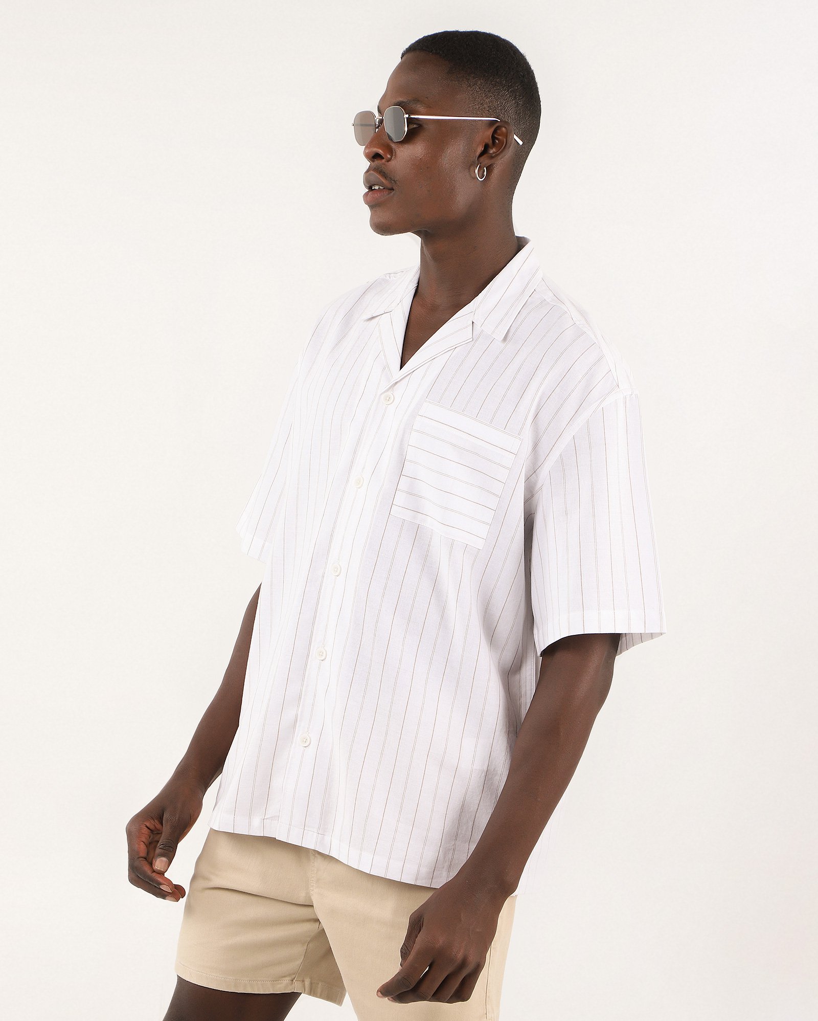 Camisa masculina bowling com bolso listrada branca | Pool — foto 3