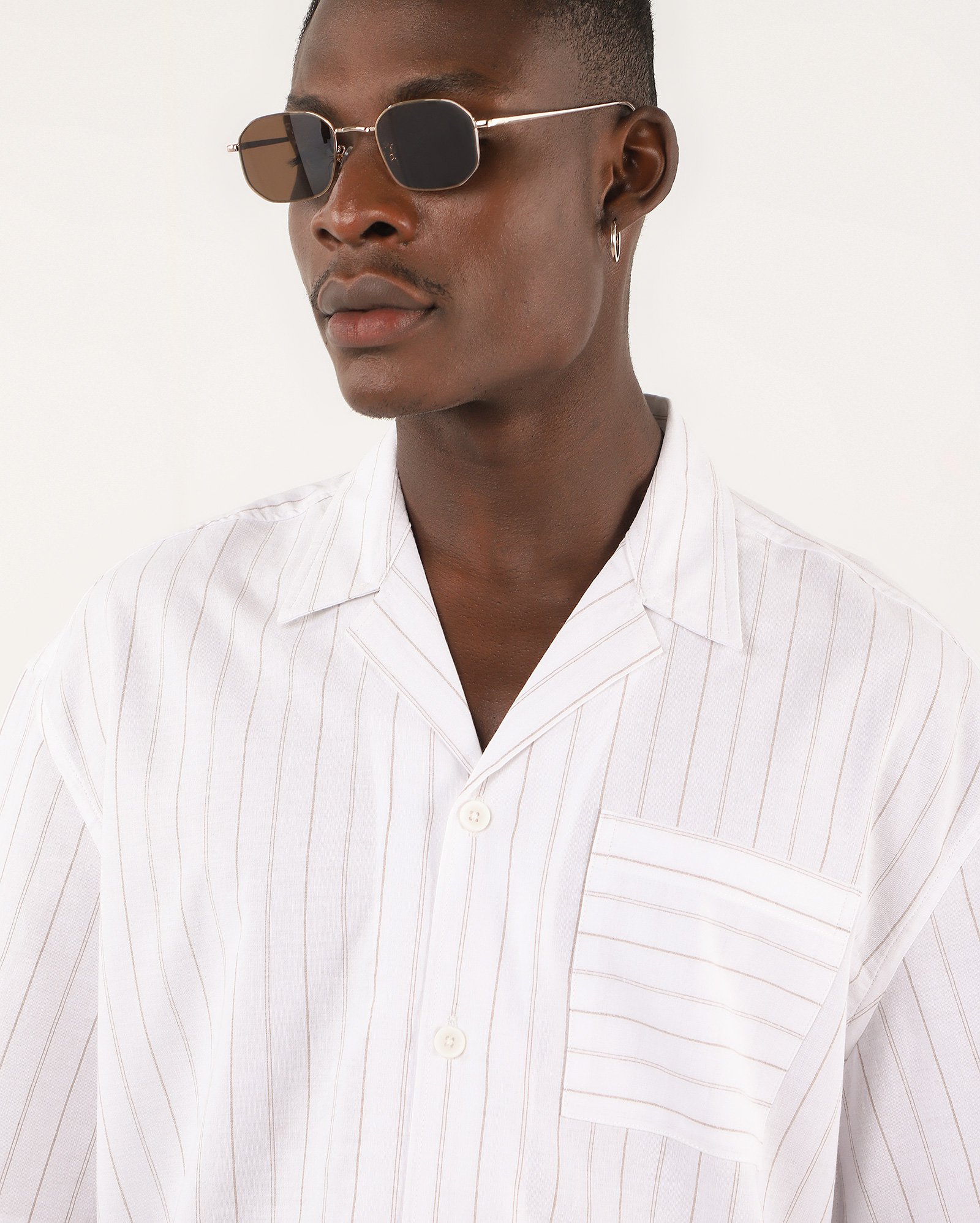 Camisa masculina bowling com bolso listrada branca | Pool — foto 4