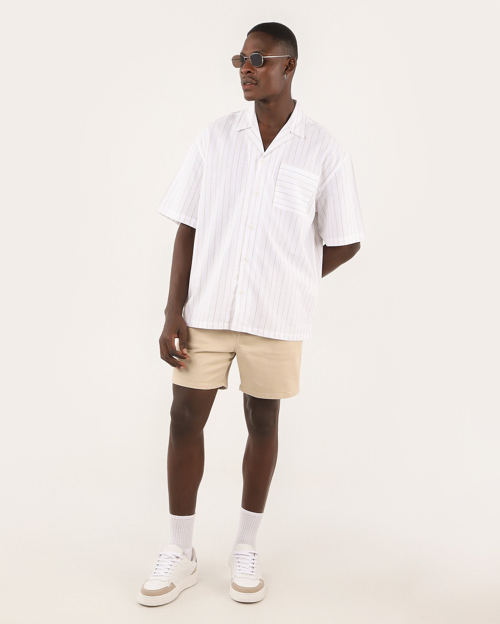 Camisa masculina bowling com bolso listrada branca | Pool — foto 2