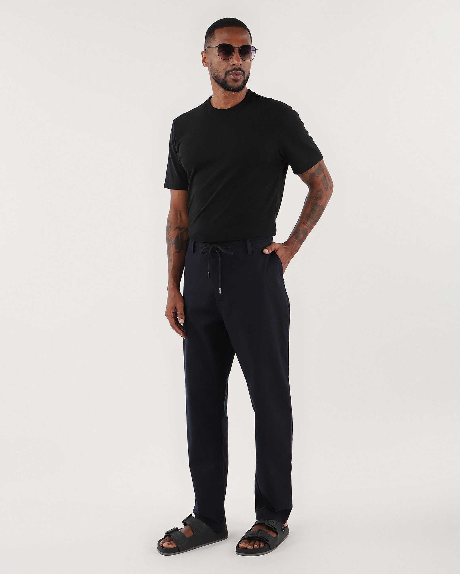Calça masculina regular com cordão em viscolinho - Azul | Original by Riachuelo
