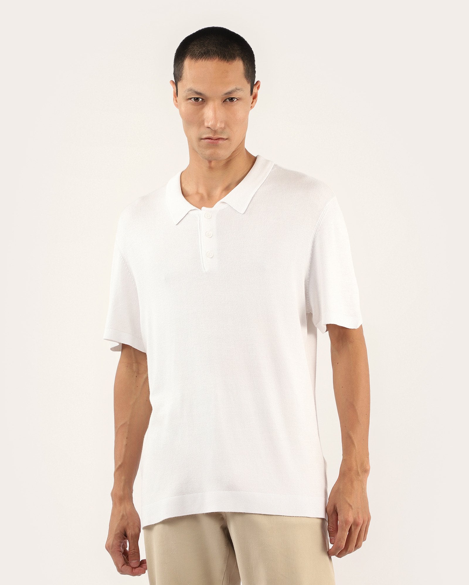 Polo masculina em tricot - Branco