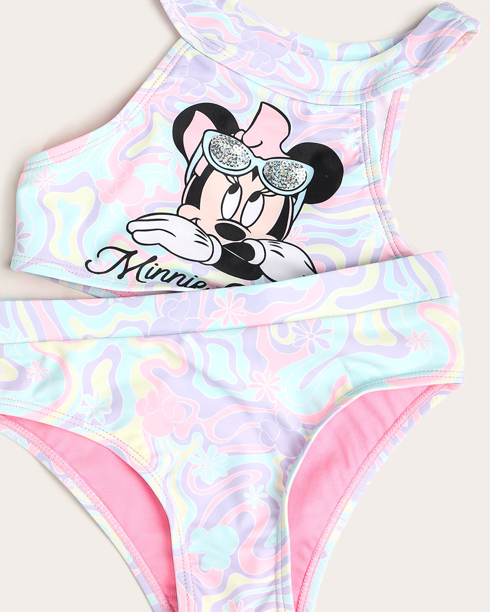 Biquíni infantojuvenil floral neon Minnie 4-12A multicor
