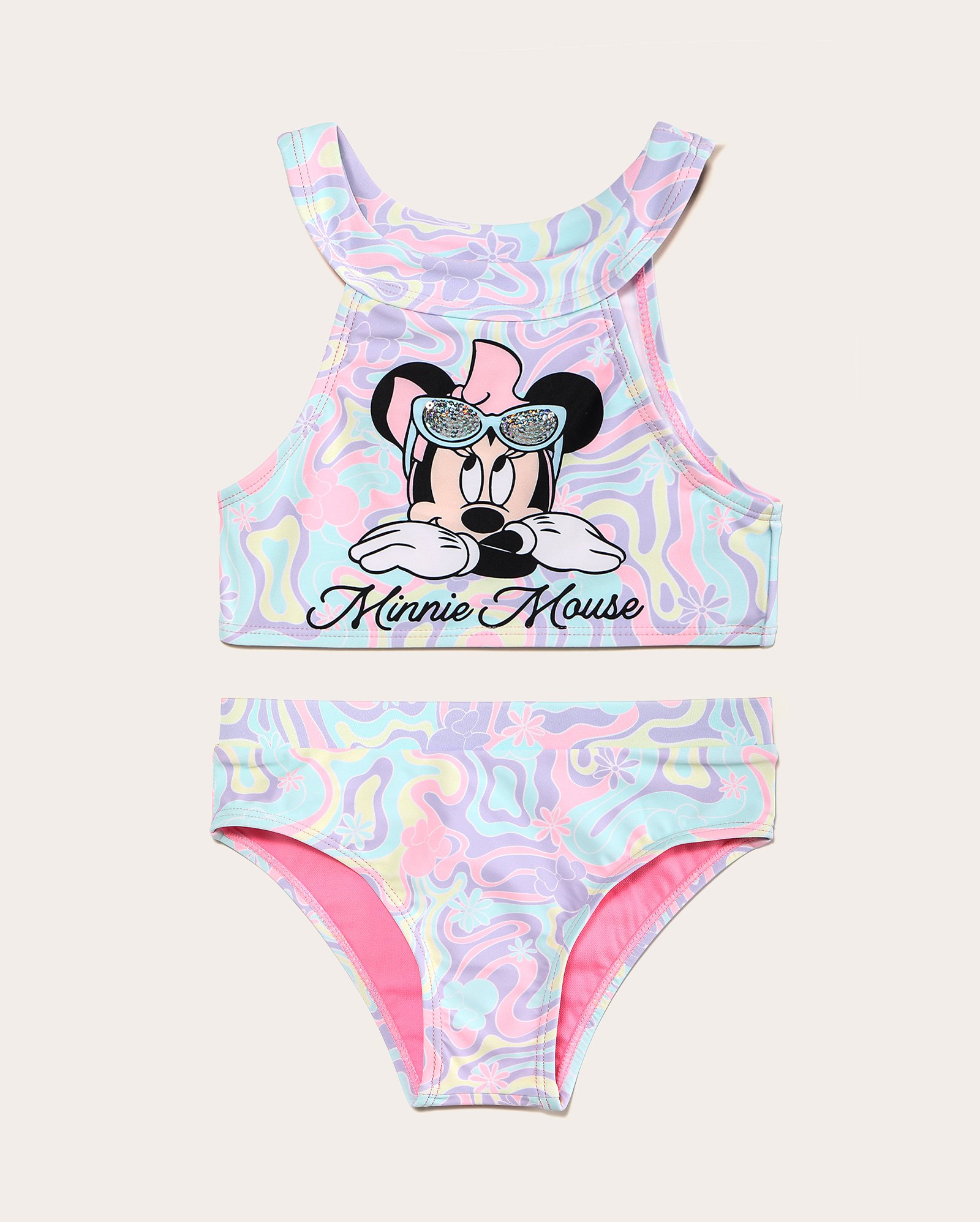 Biquíni infantojuvenil floral neon Minnie 4-12A multicor