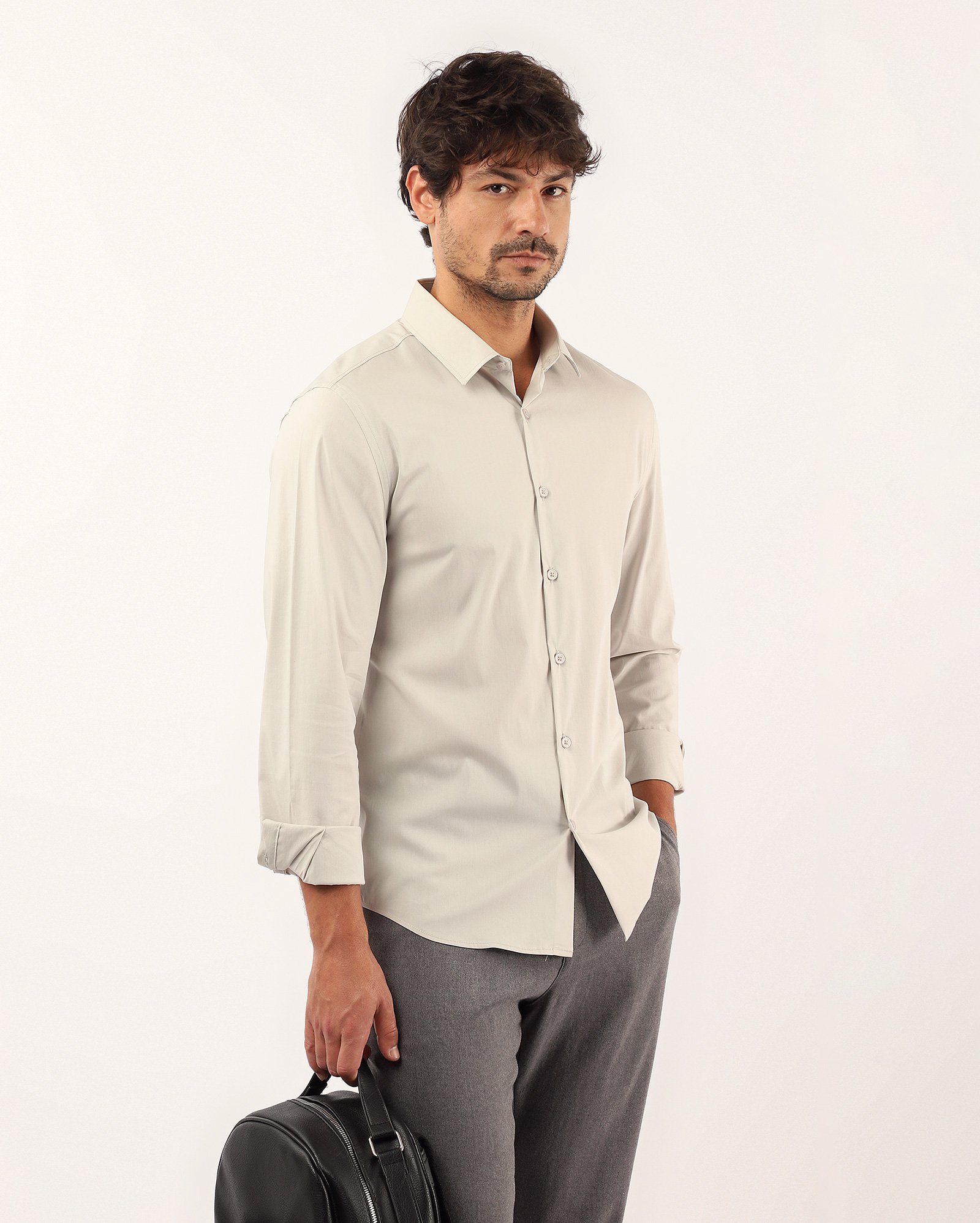 Camisa social masculina super slim cinza