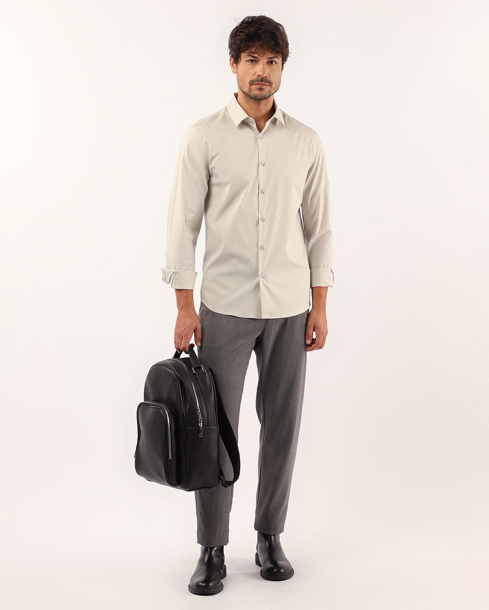 Camisa social masculina super slim cinza