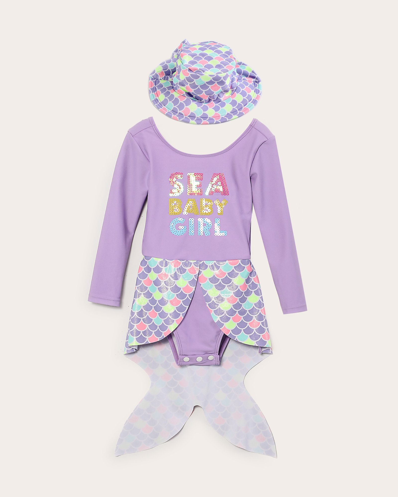 Maiô infantil cauda sereia + bucket hat 1-4A lilás | Accessori by Riachuelo