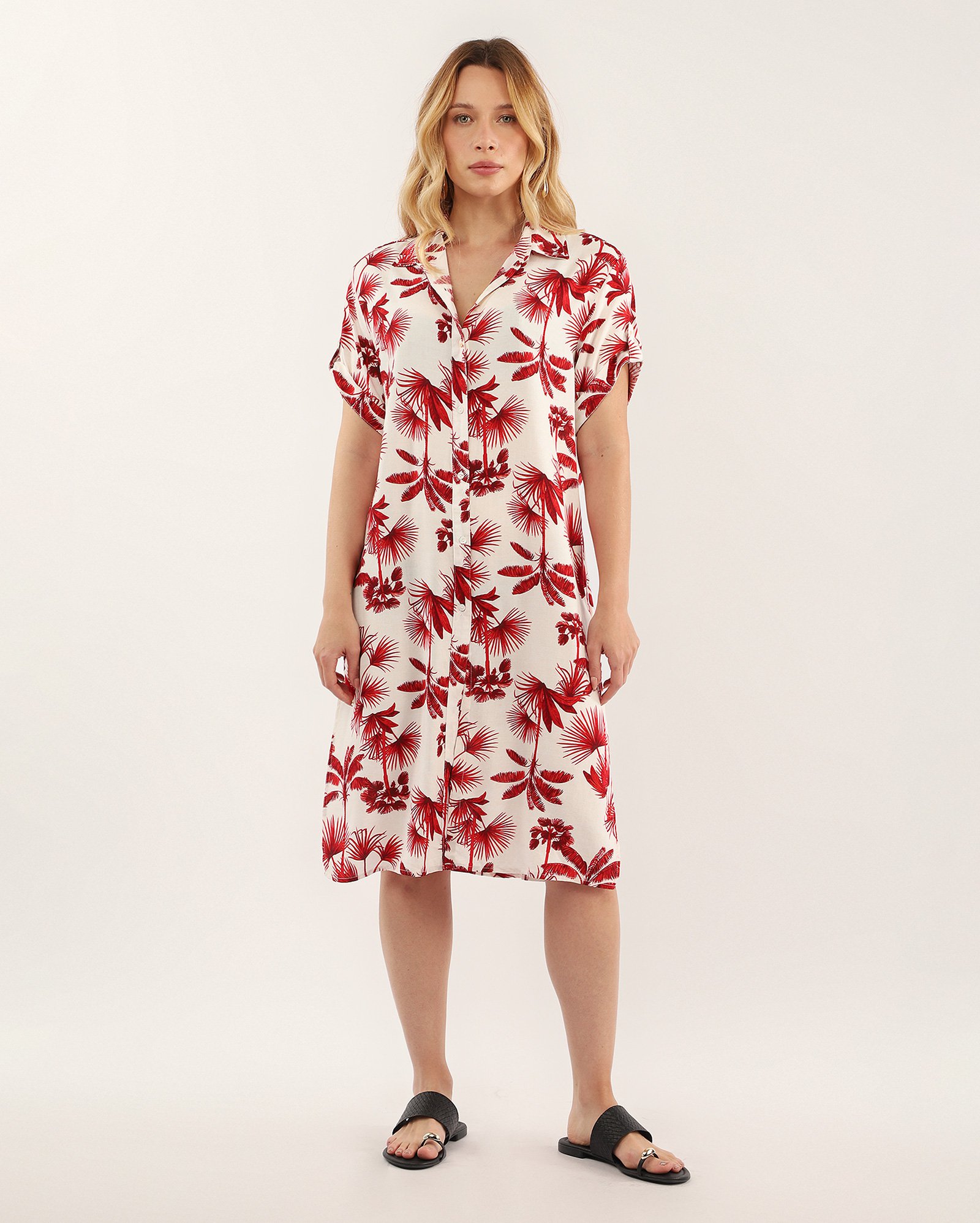 Saída de praia chemise midi viscose estampada multicor