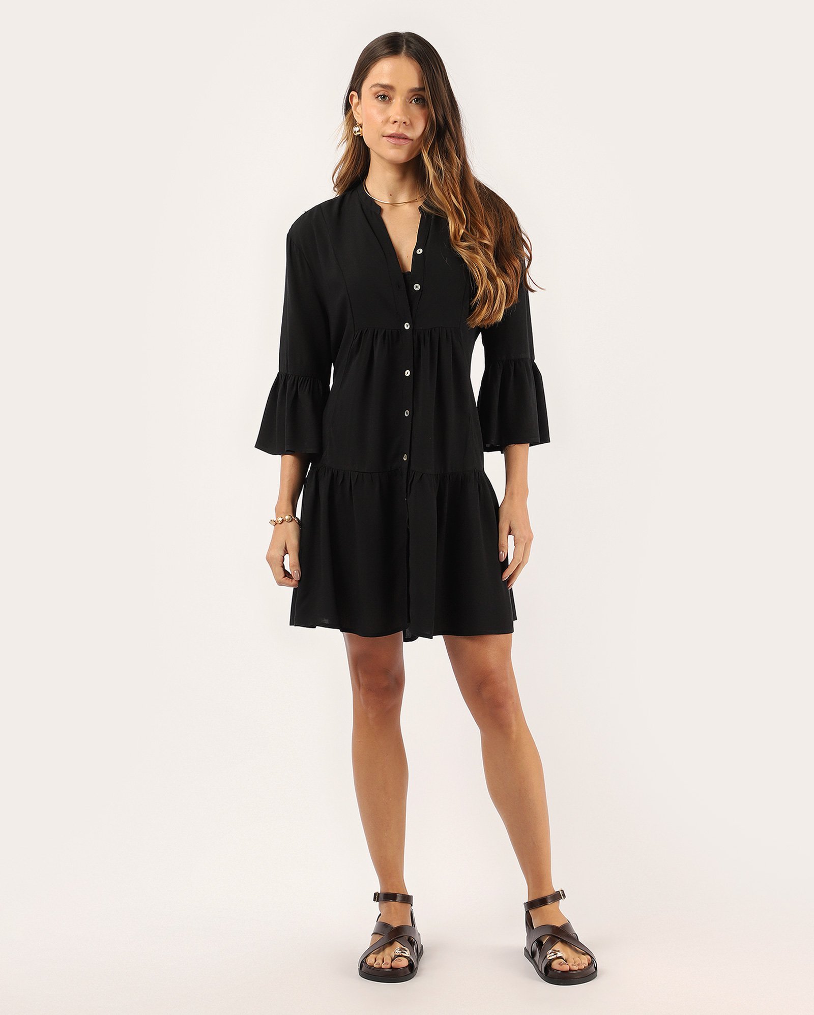 Saída de praia chemise curta em viscose - preta