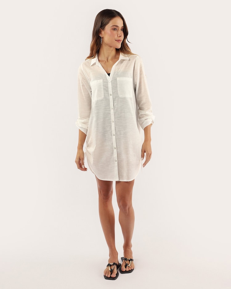 Riachuelo Saída de praia chemise em viscose com bolsos branca