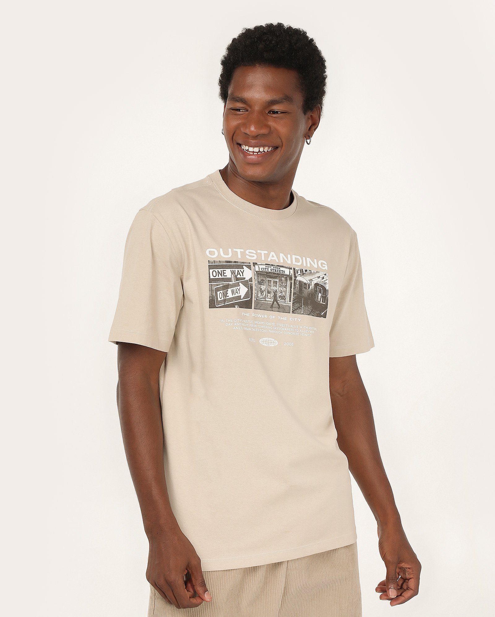 Camiseta masculina manga curta power of the city bege | Pool