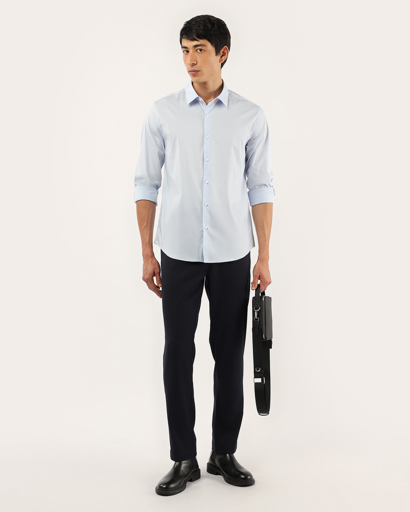 Camisa social masculina super slim manga longa azul