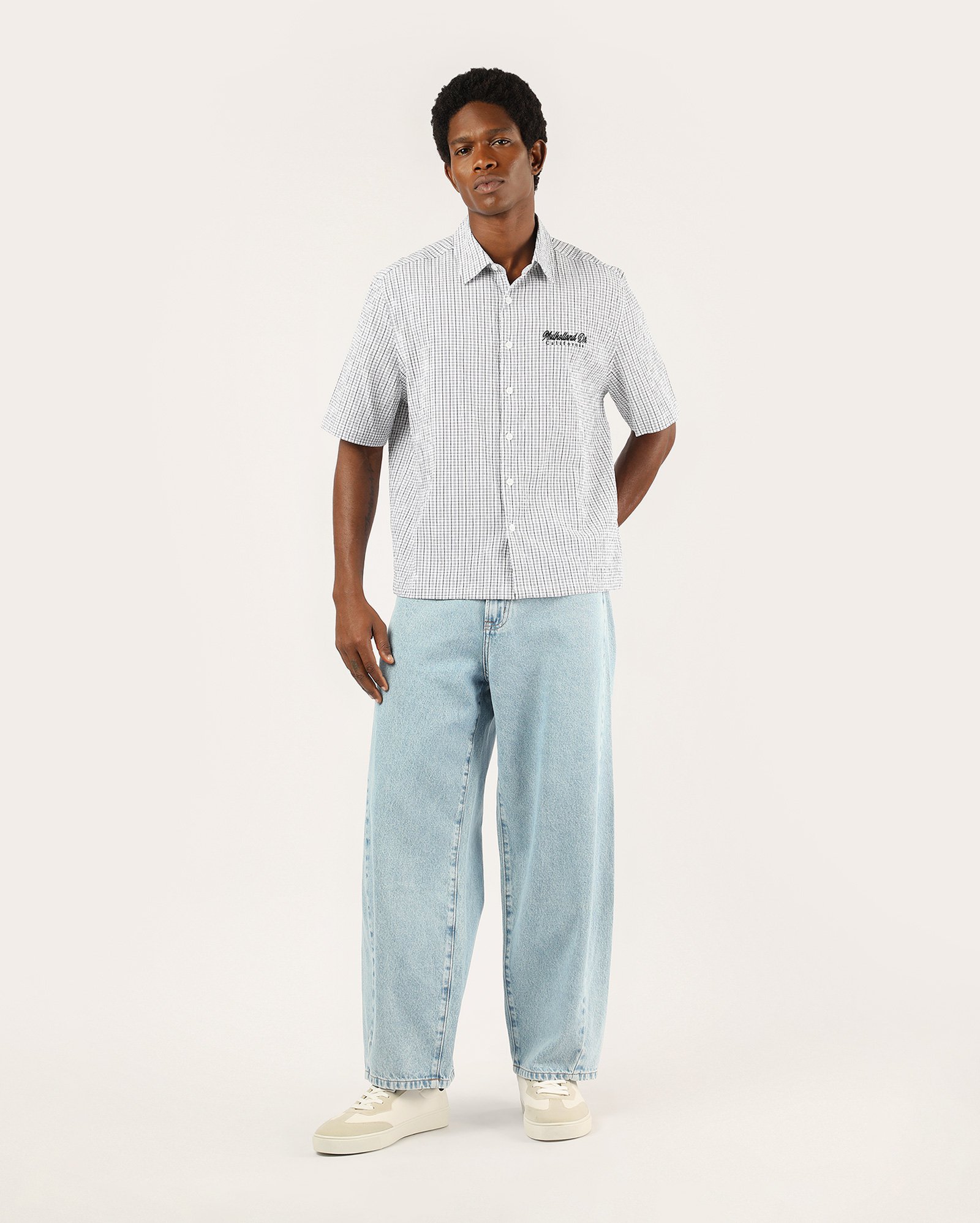 Camisa masculina regular xadrez texturizada - branca — foto 2