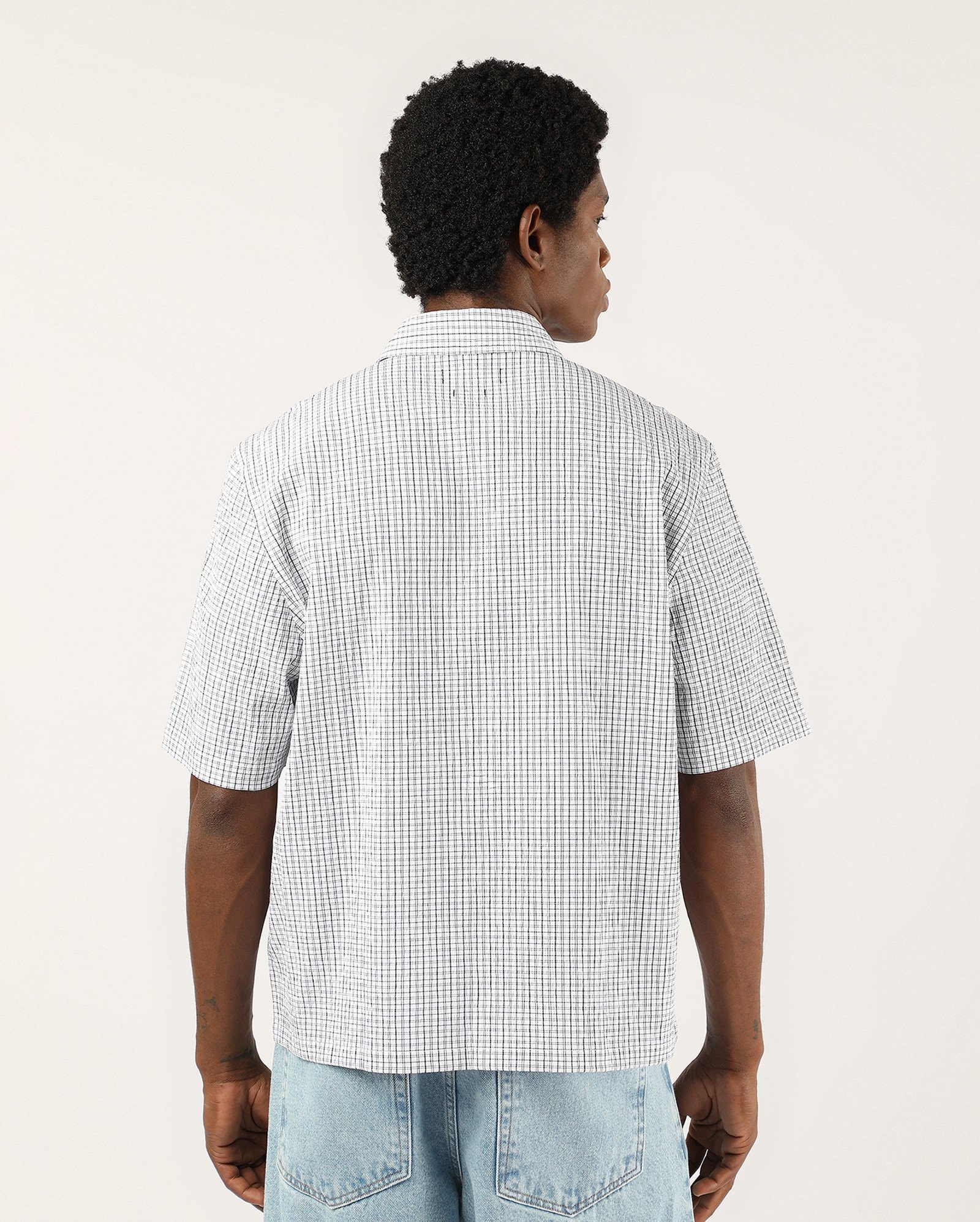 Camisa masculina regular xadrez texturizada - branca — foto 4