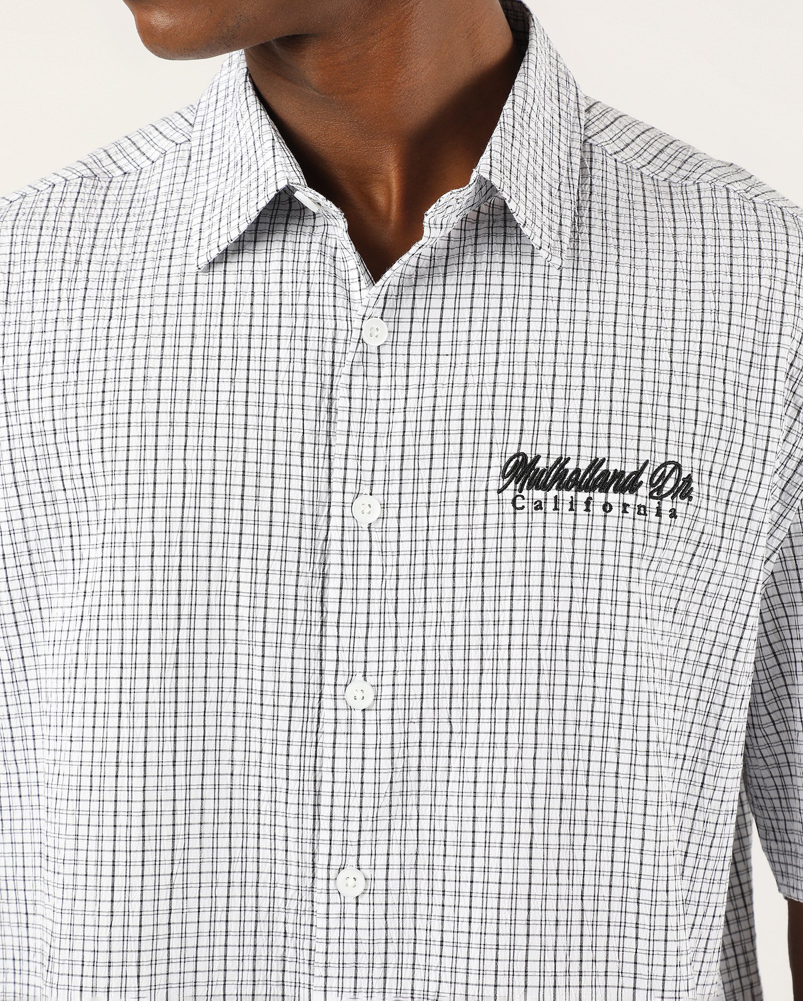 Camisa masculina regular xadrez texturizada - branca — foto 3
