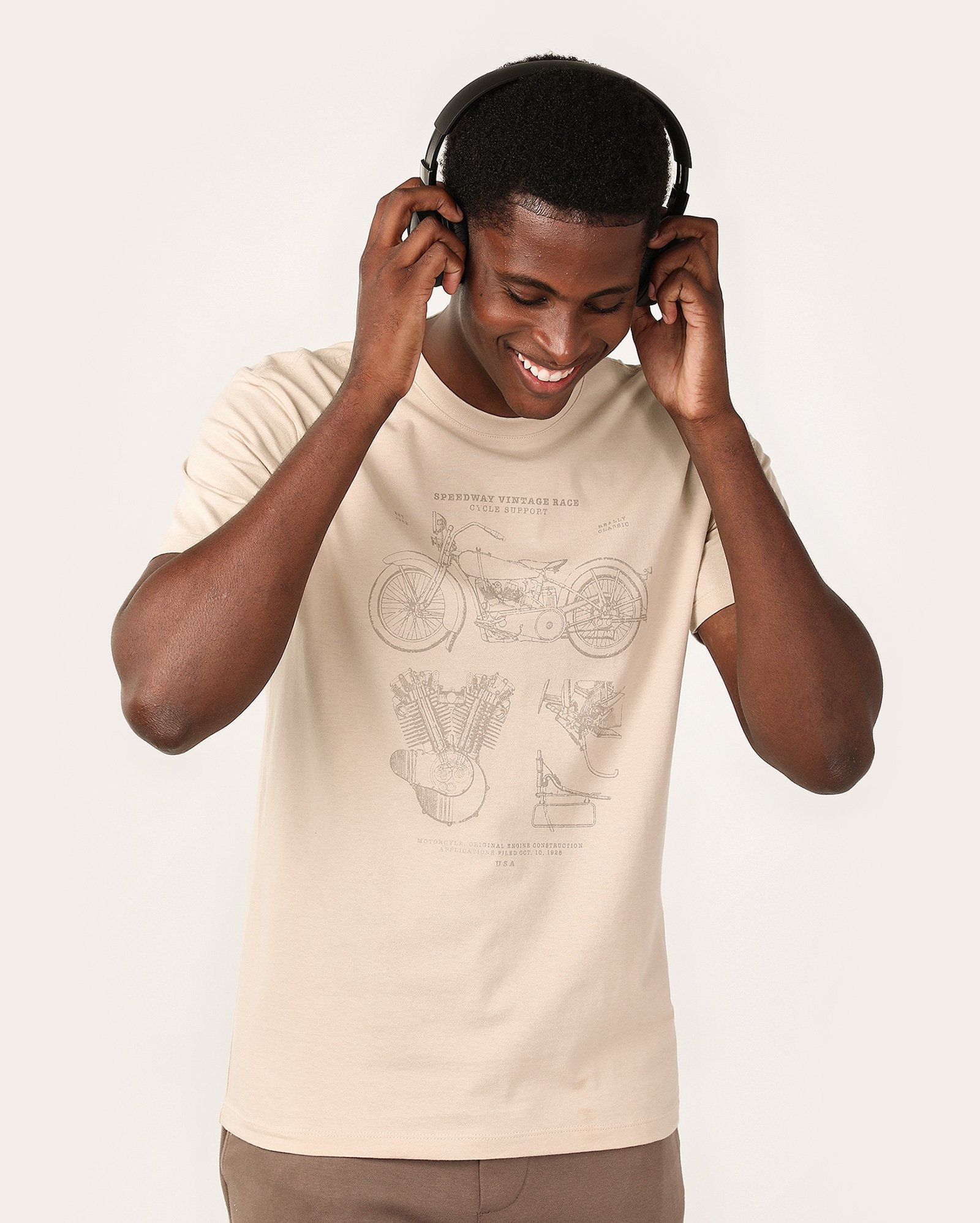 Camiseta masculina regular speedway vintage race bege