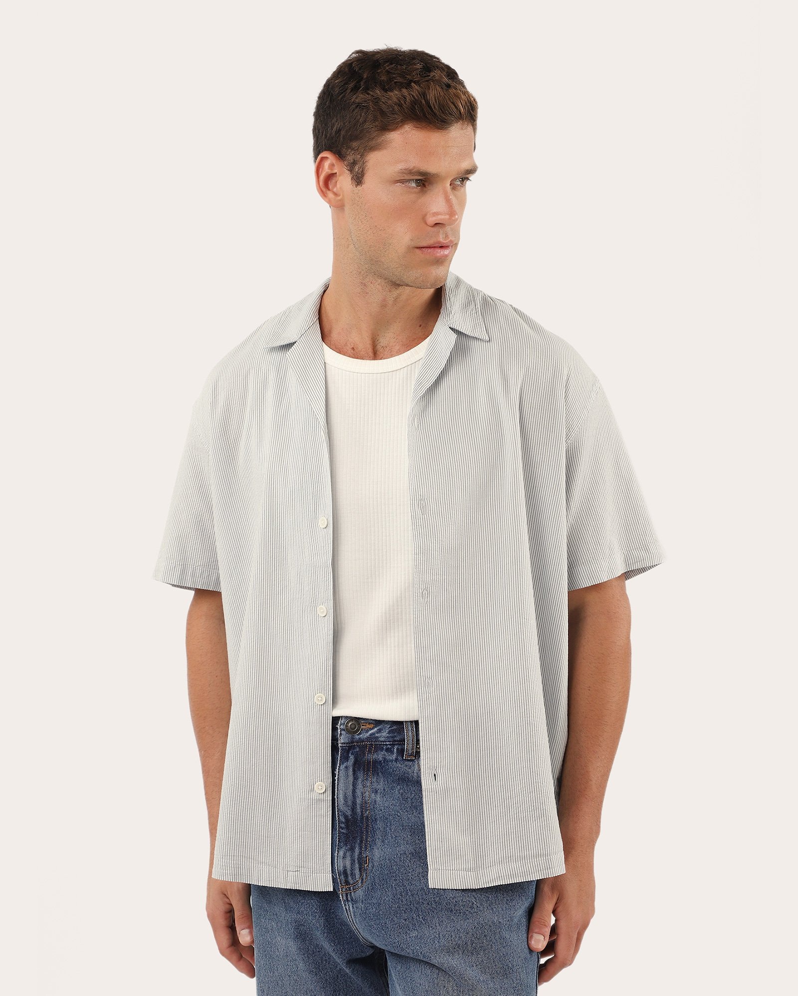 Camisa masculina relaxed anarruga - Azul Claro