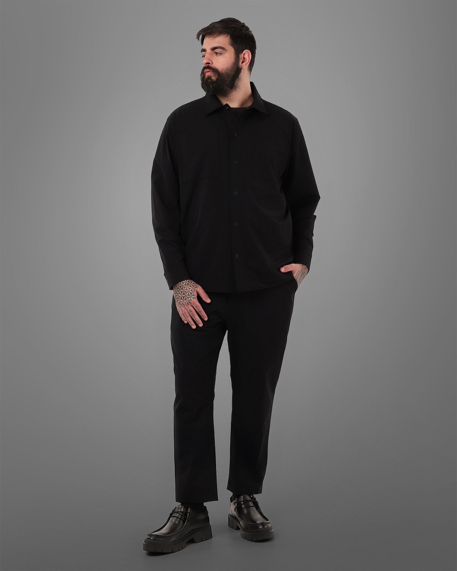 Overshirt plus size masculina Tech D-Ultra resistente à água preta