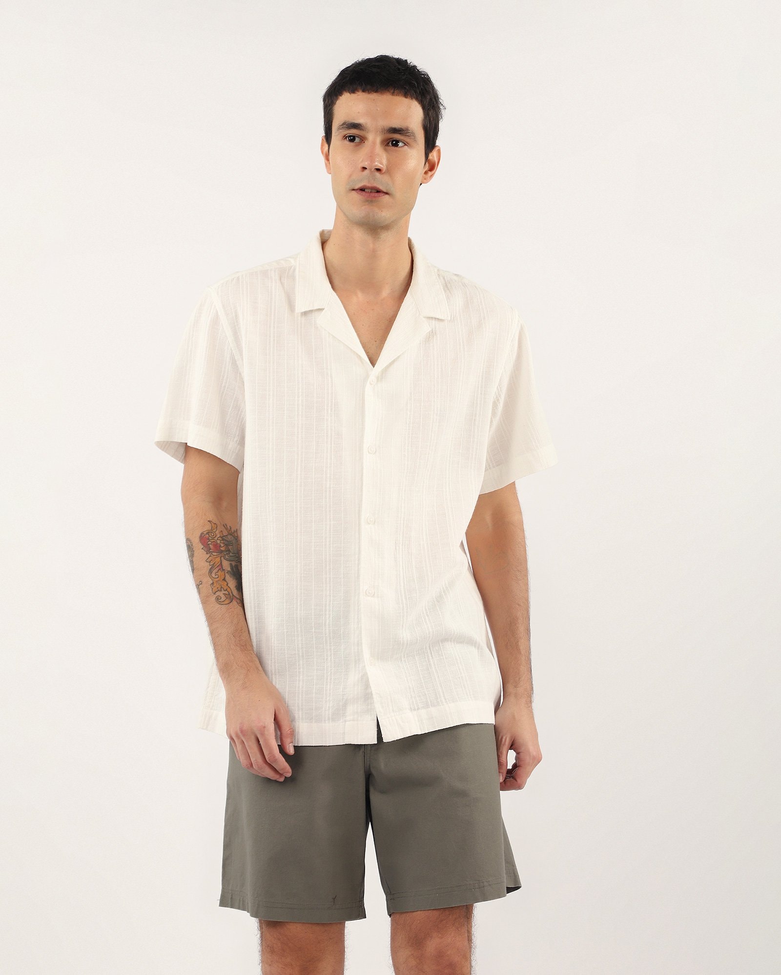 Camisa masculina bowling texturizada - branca