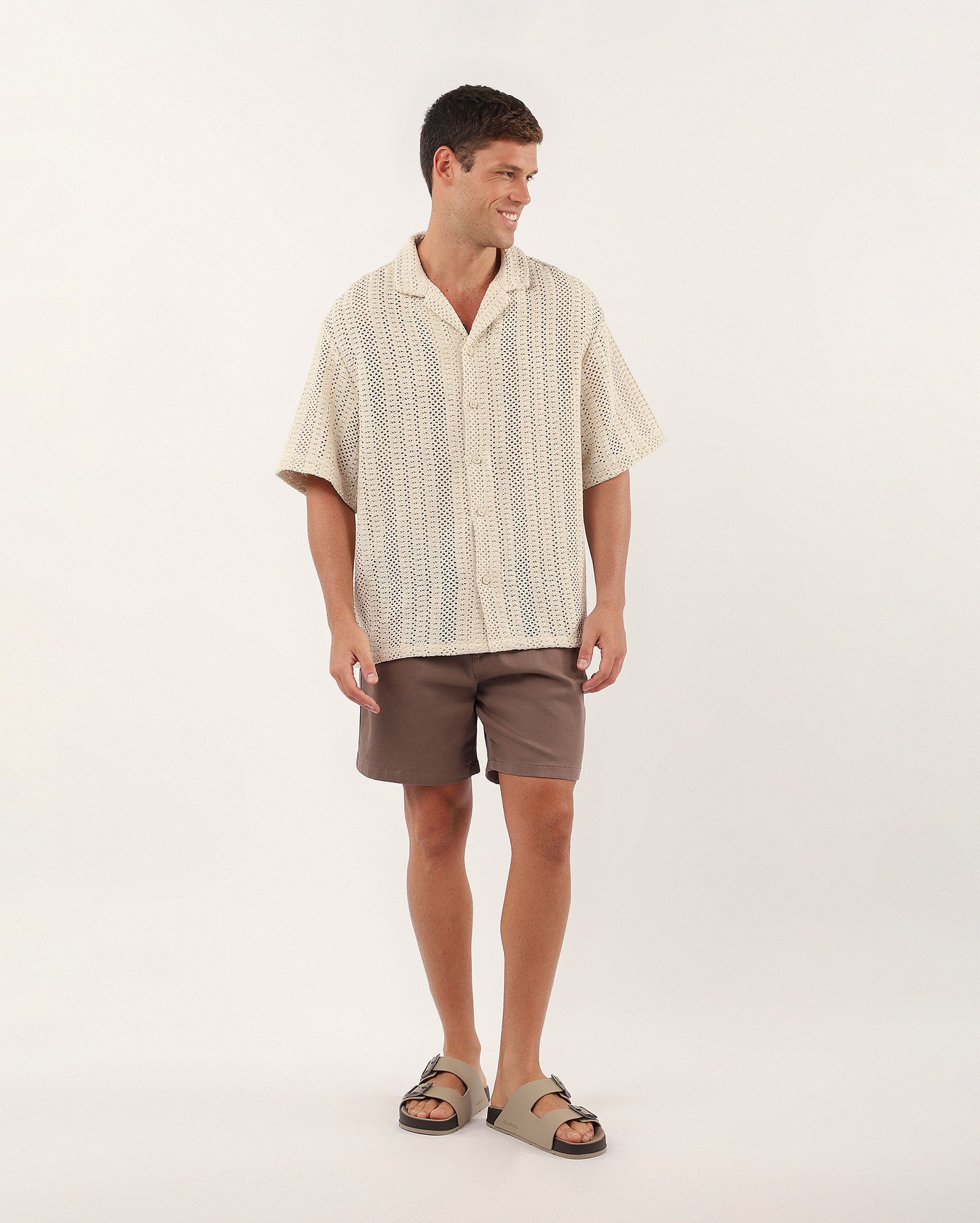 Camisa masculina bowling em tricot - bege