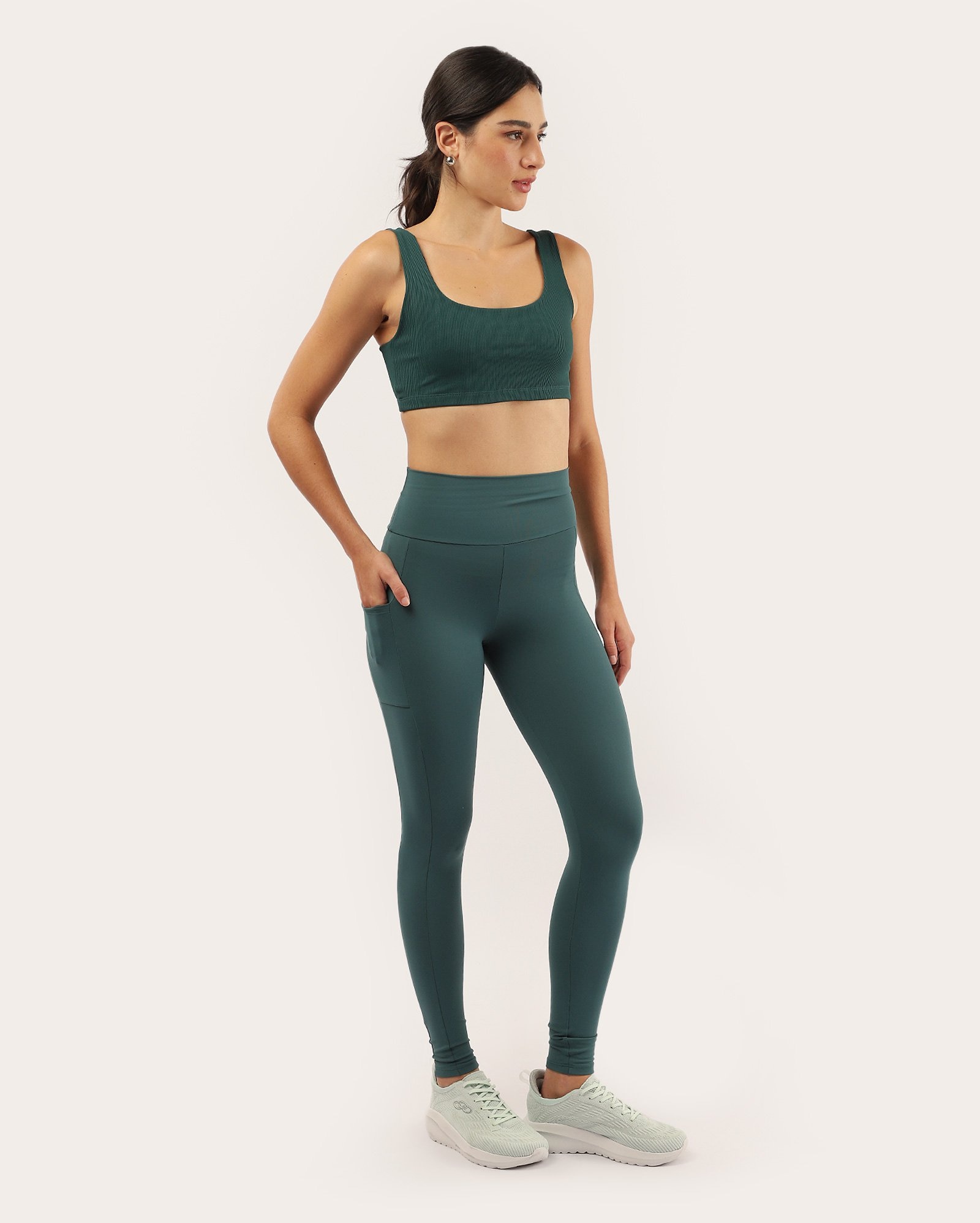 Calça legging esportiva feminina pump com bolso - Verde Escuro | Body Work