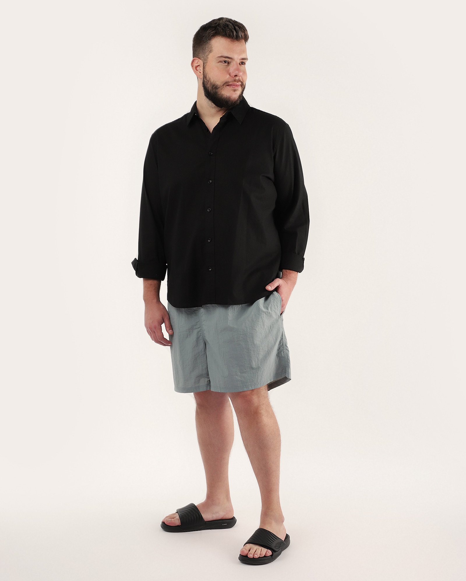 Bermuda plus size masculina reta texturizada - Cinza